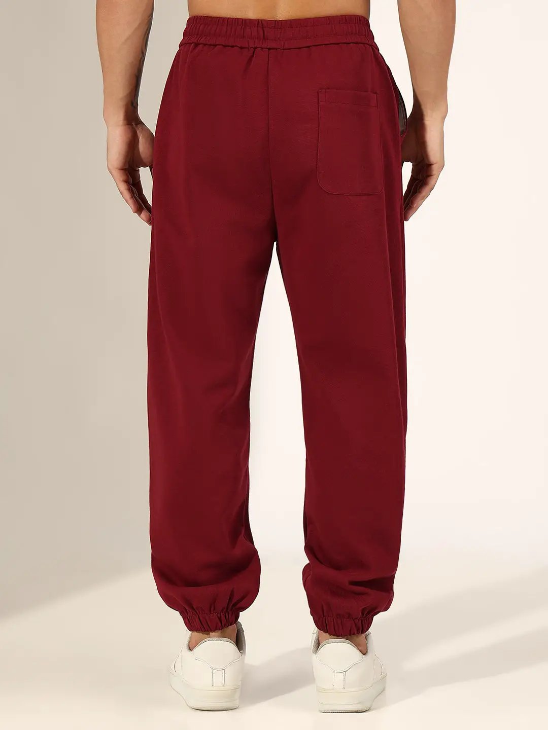 Men's Maroon Regular Fit Joggers with Elasticated Waist and Drawstring