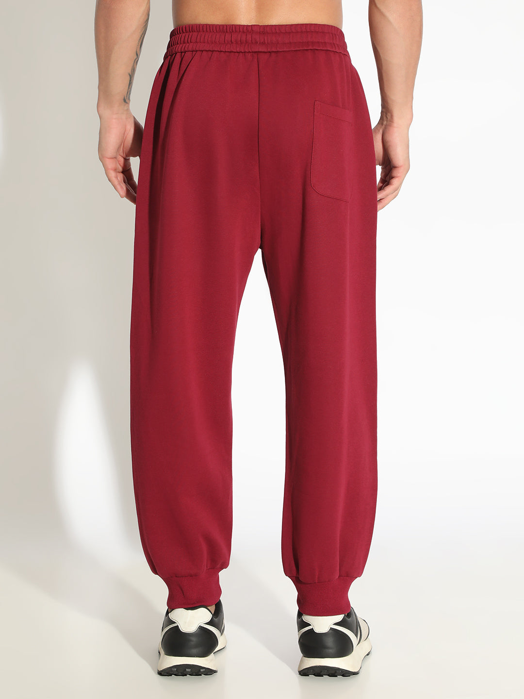 Men's Maroon Regular Fit Joggers with Elasticated Waist and Drawstring