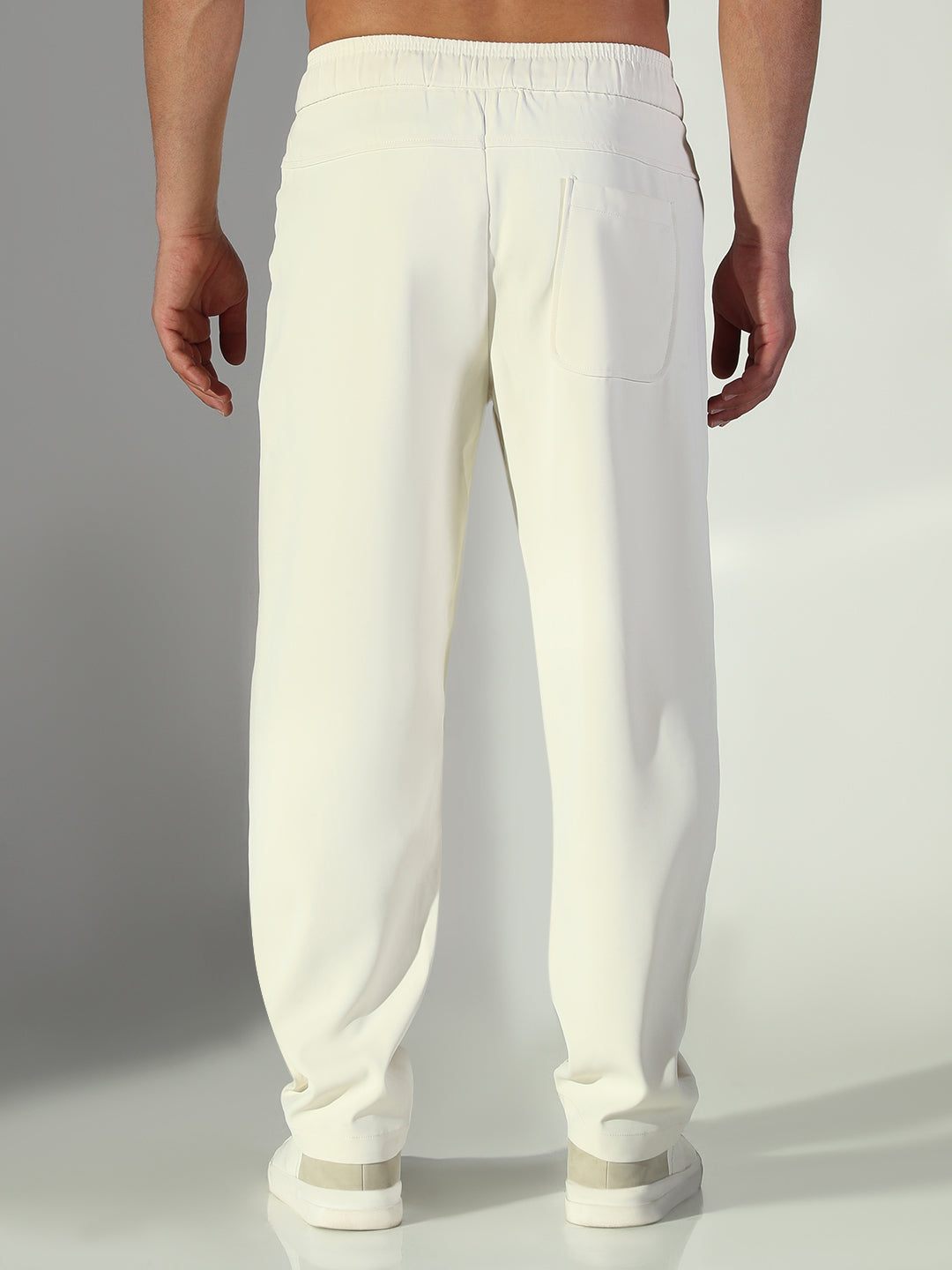 Men Cream Solid Straight Fit Korean Trousers