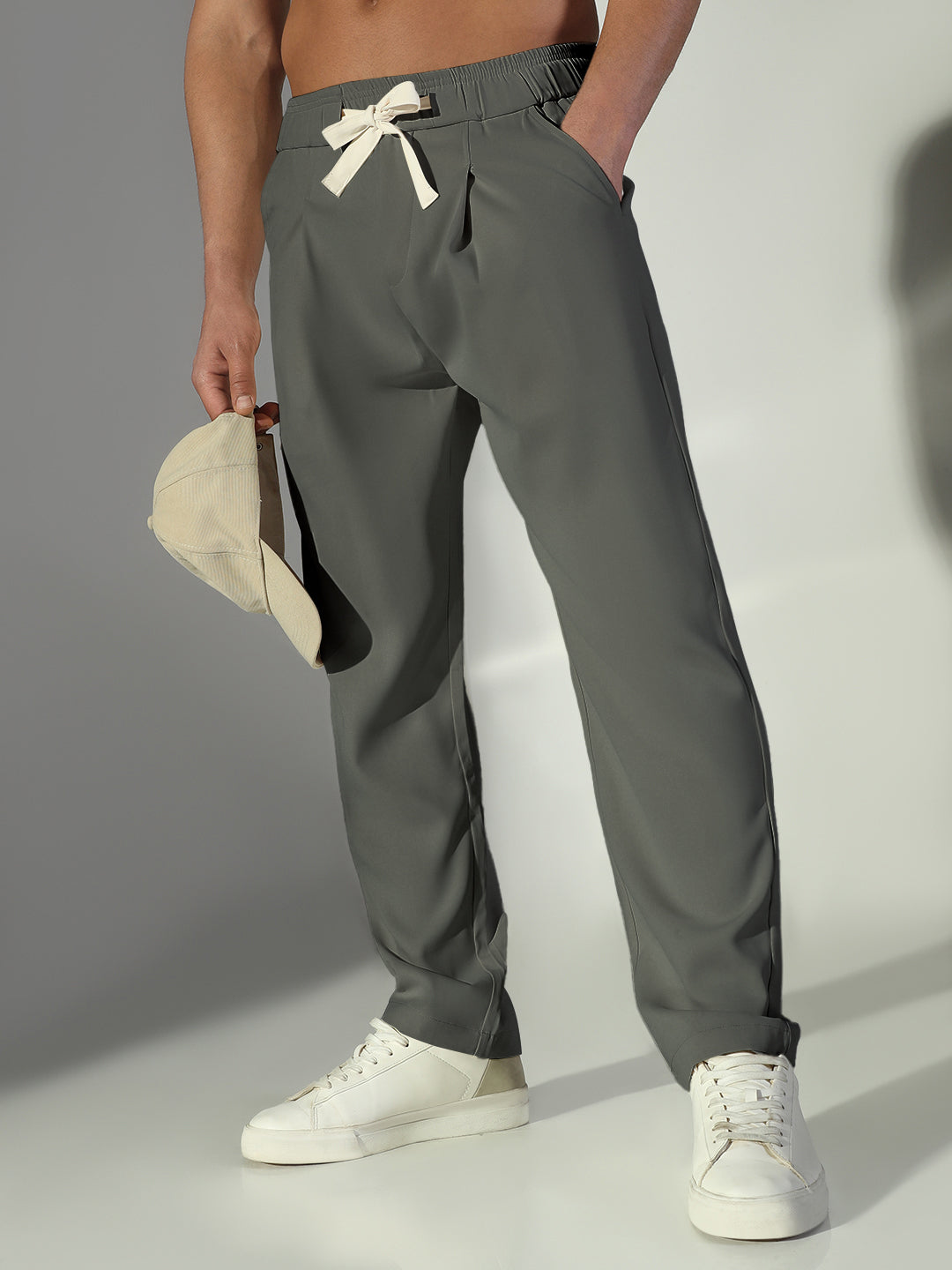 Men's Grey Relaxed Fit Korean Trouser