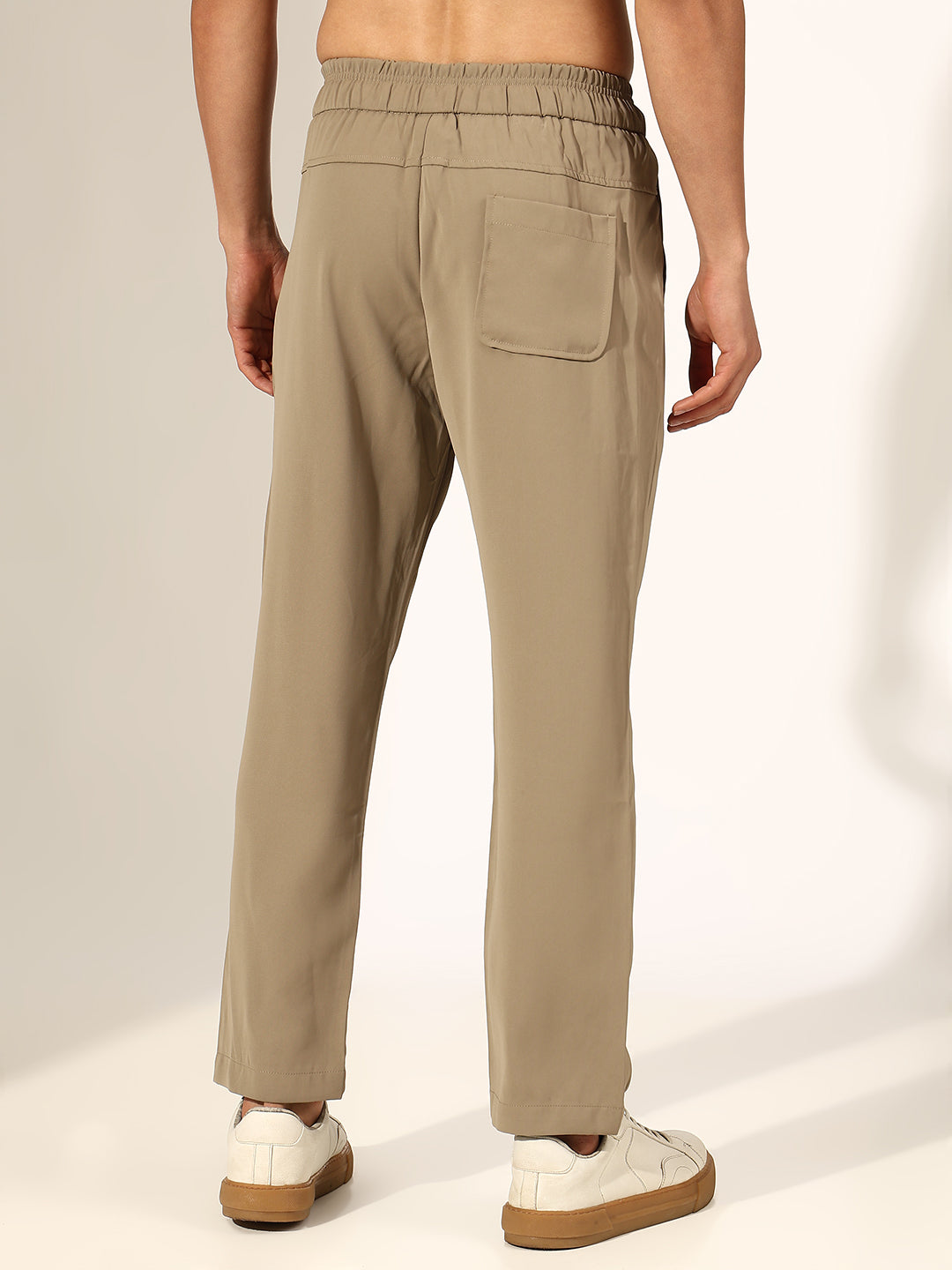 Men's Pleated Khaki Regular Fit Korean Trouser with Tie-Up Waistband