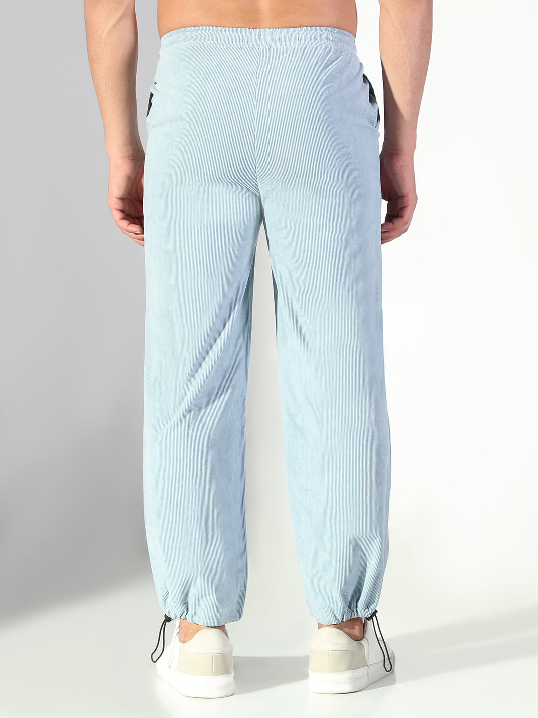 Men Blue Solid Straight Fit Trousers