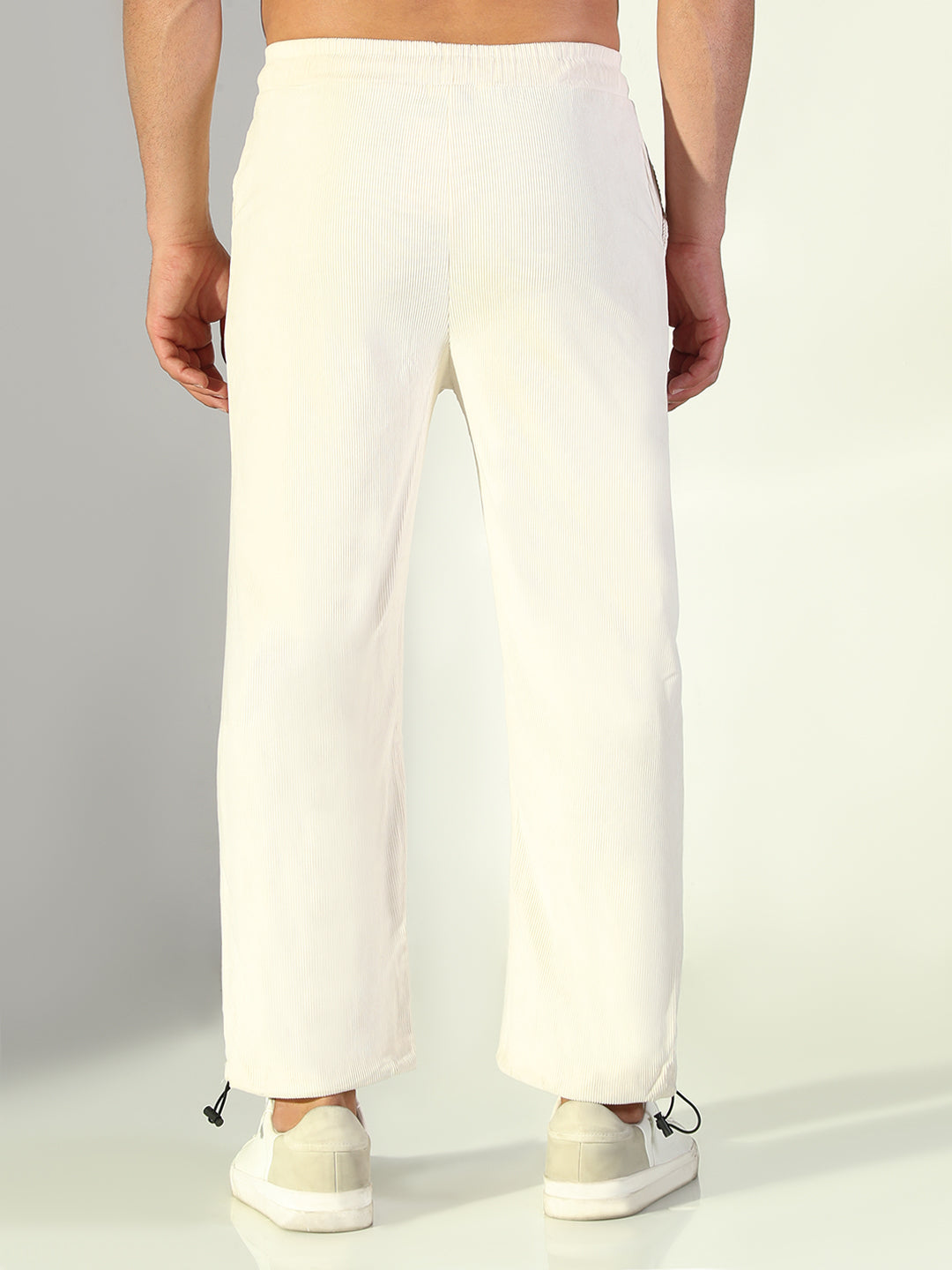 Men Cream Solid Straight Fit Trousers