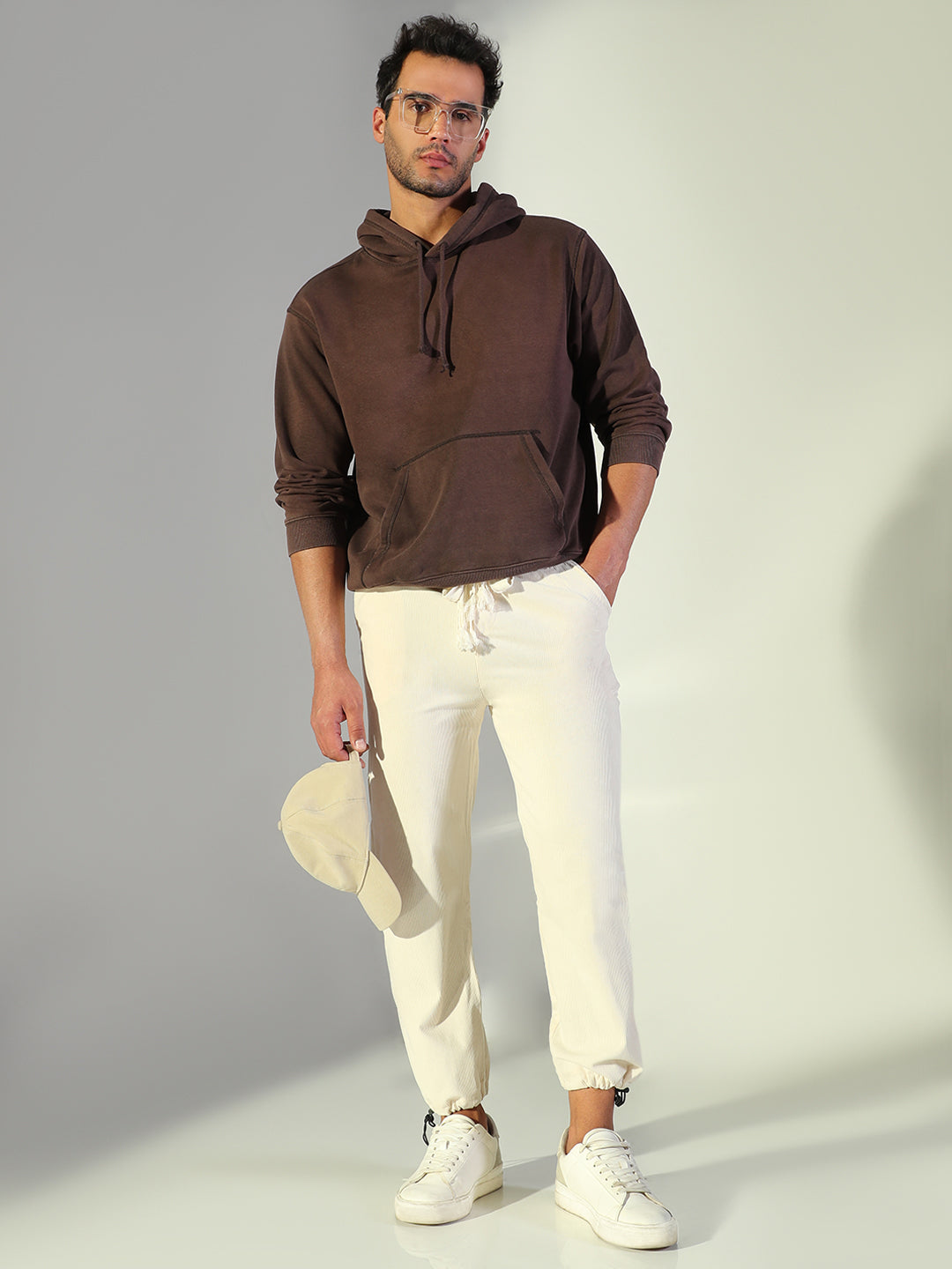 Men Cream Solid Straight Fit Trousers