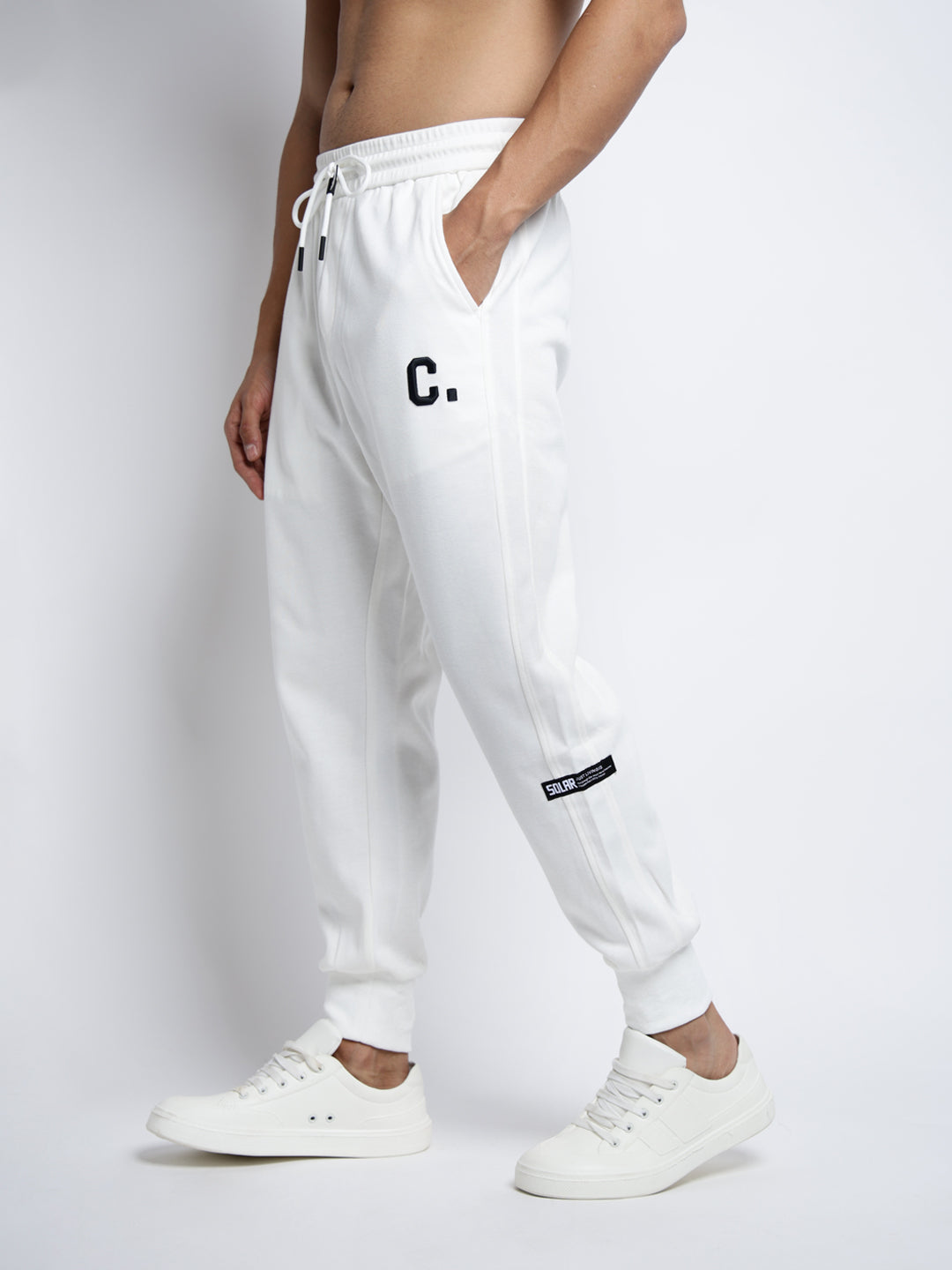 Men's White Relaxed Fit Joggers with Elasticated Waist and Drawstring