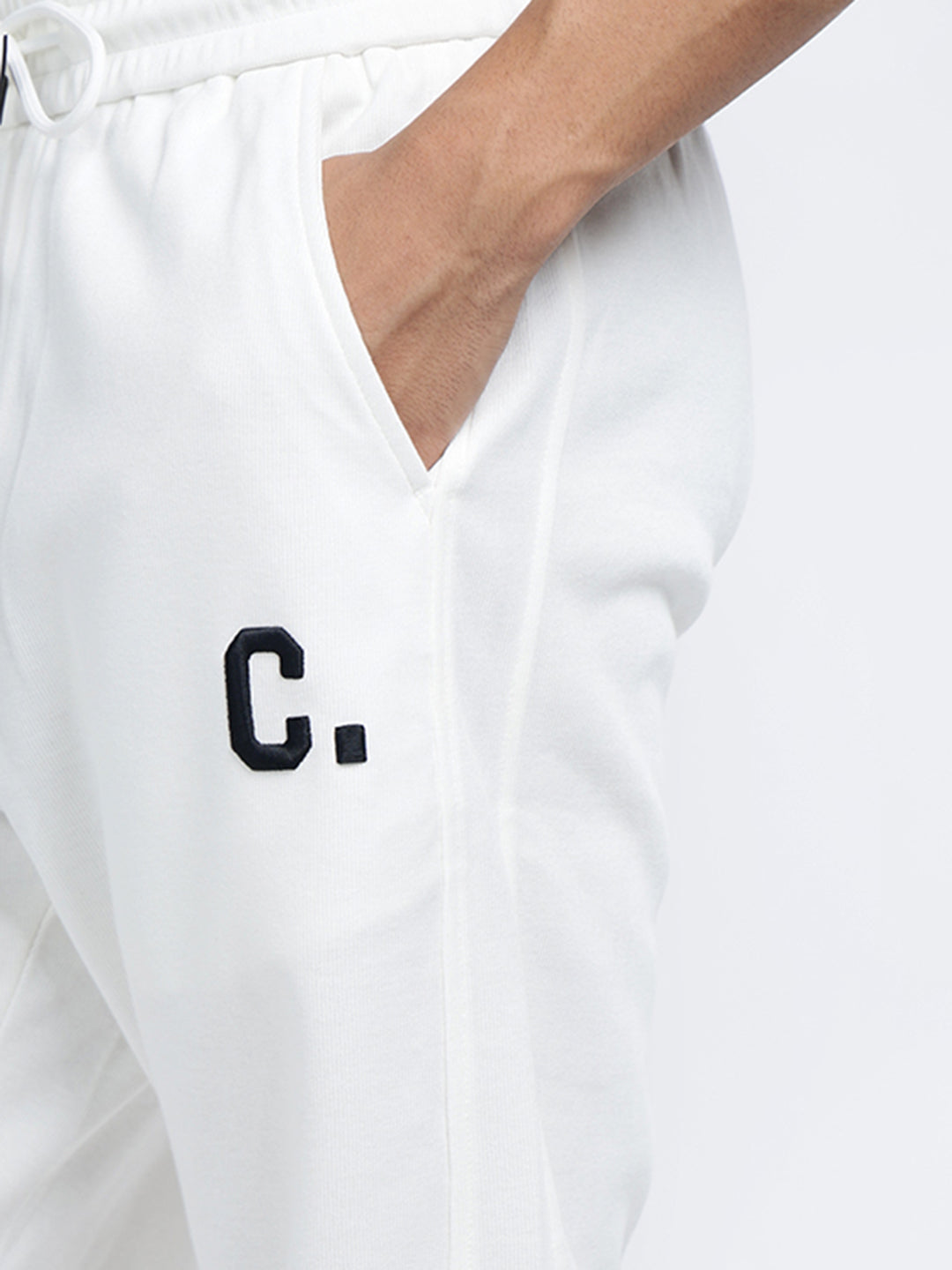 Men's White Relaxed Fit Joggers with Elasticated Waist and Drawstring