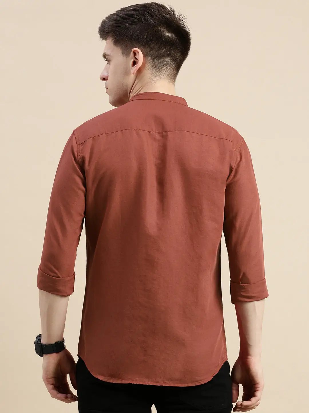 Men's Rust Mandarin Collar Slim Fit Shirt - from SHOWOFFFF