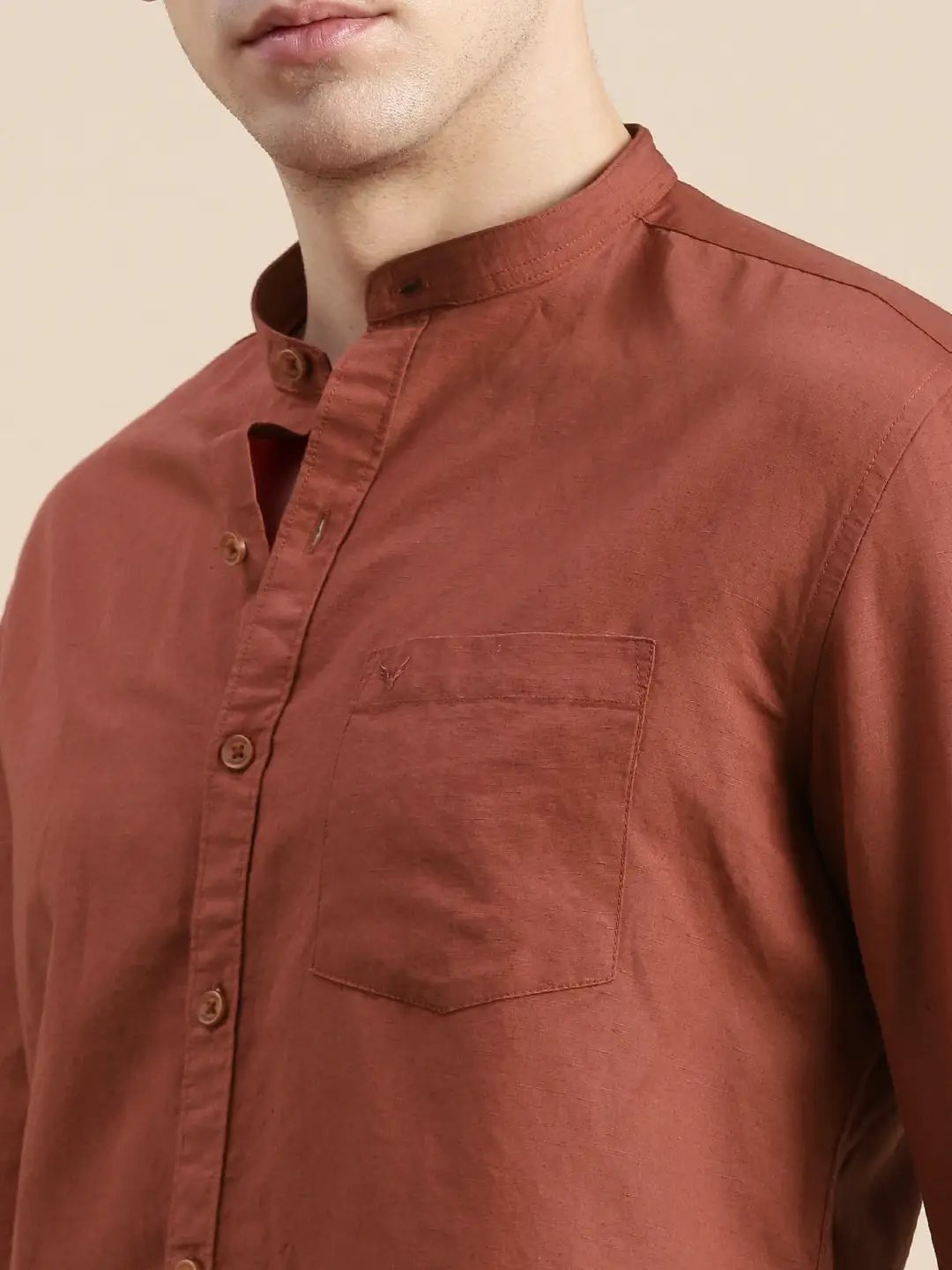Men's Rust Mandarin Collar Slim Fit Shirt - from SHOWOFFFF