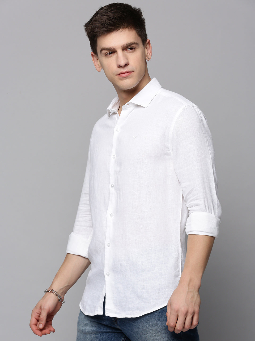 Men's White Solid Slim Fit Shirt