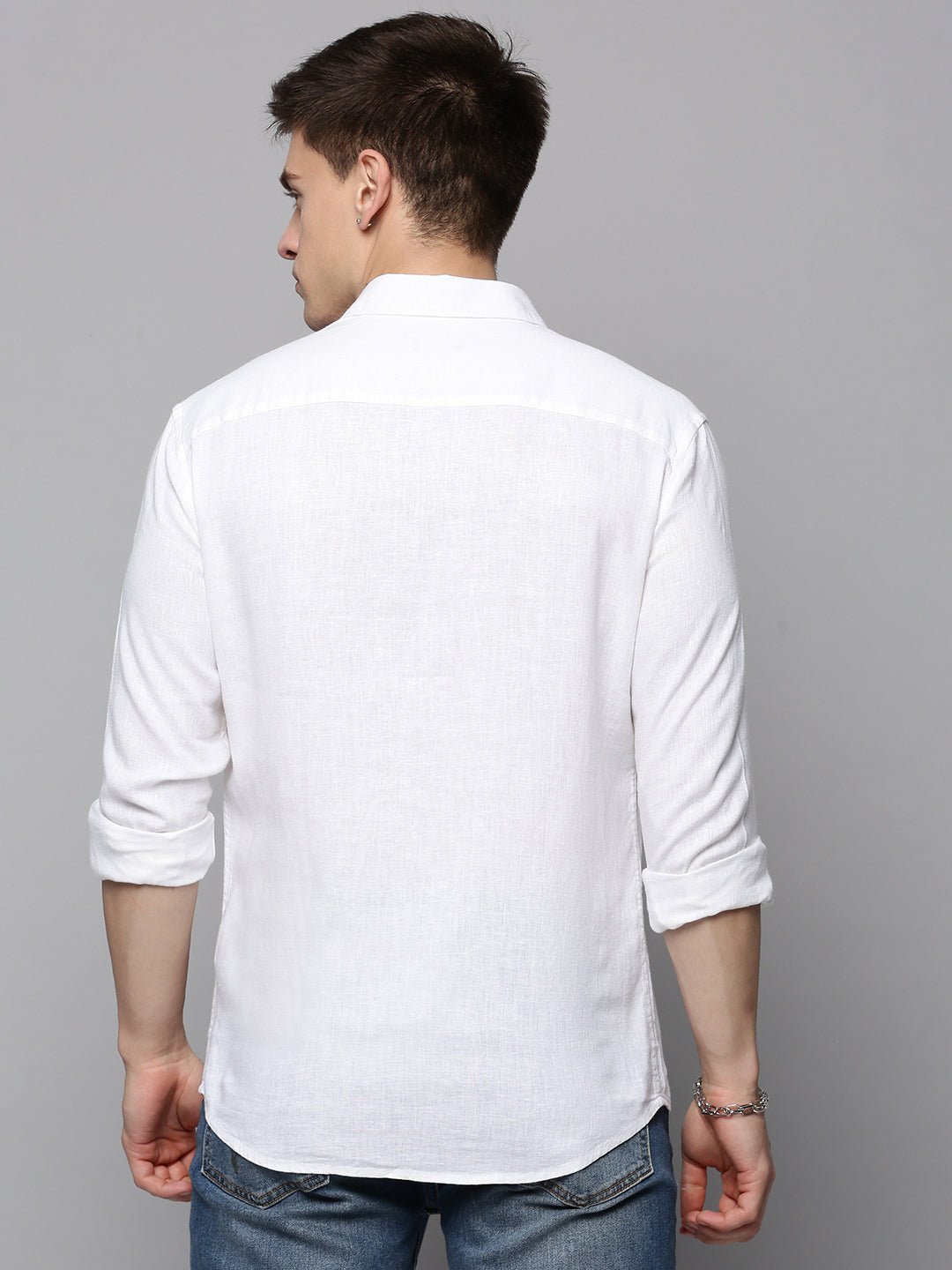 Men's White Solid Slim Fit Shirt