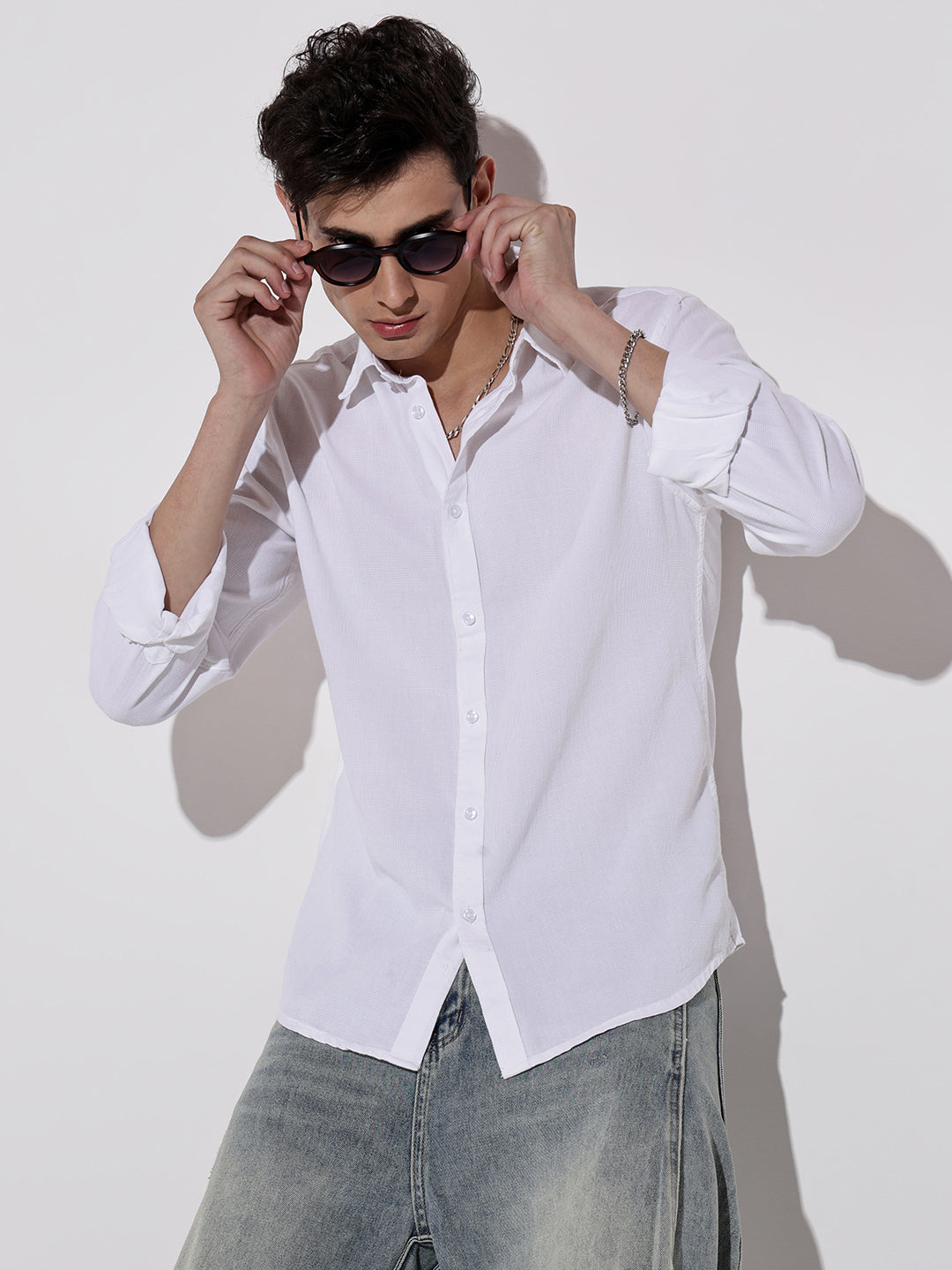 Men’s White Long Sleeve Button-Down Shirt