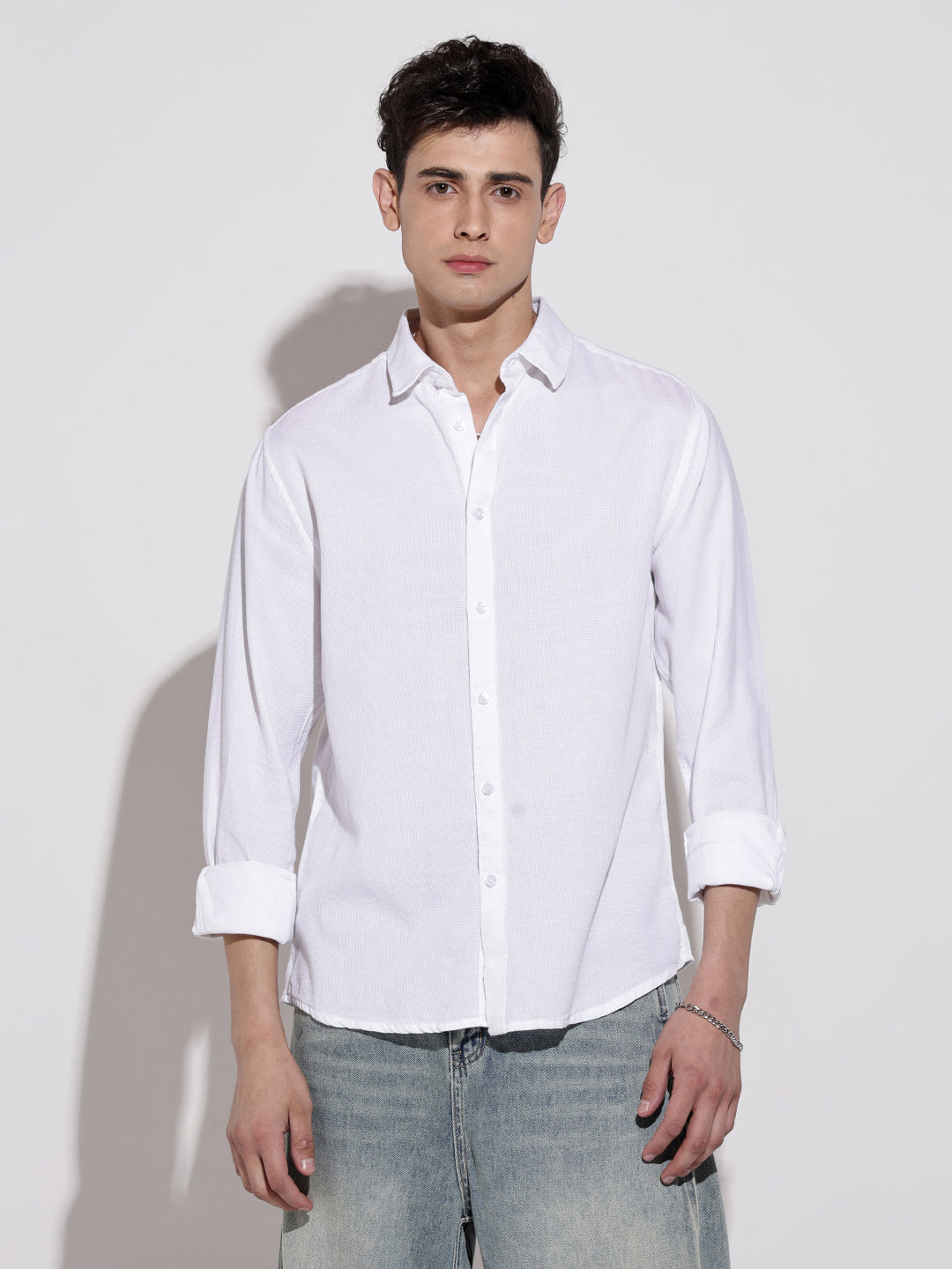 Men’s White Long Sleeve Button-Down Shirt