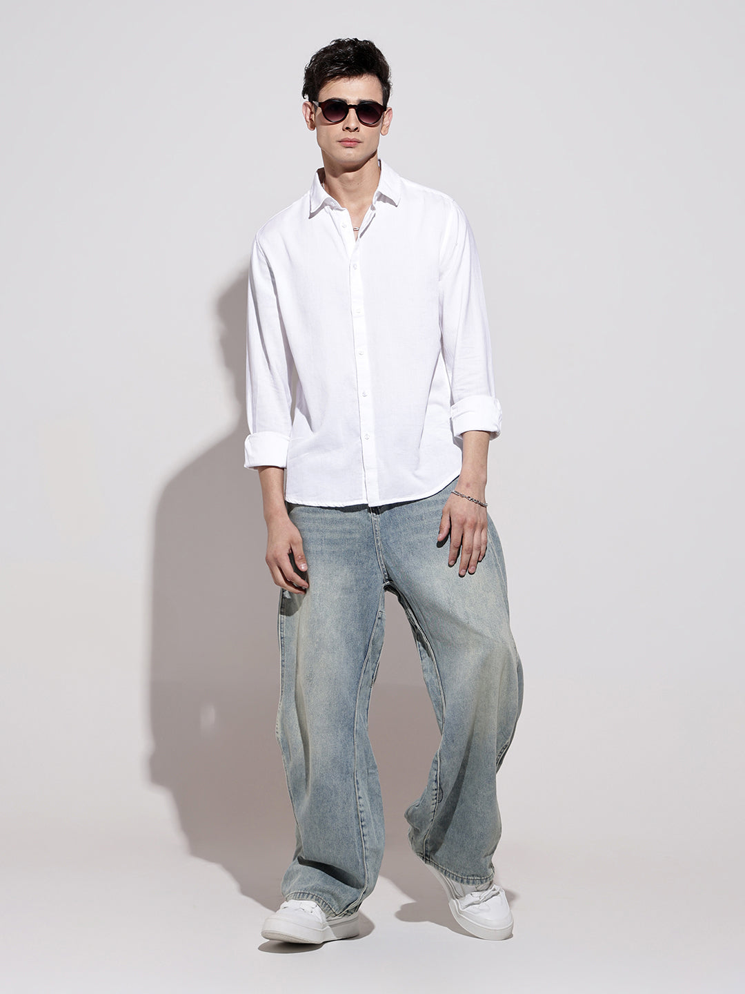 Men’s White Long Sleeve Button-Down Shirt