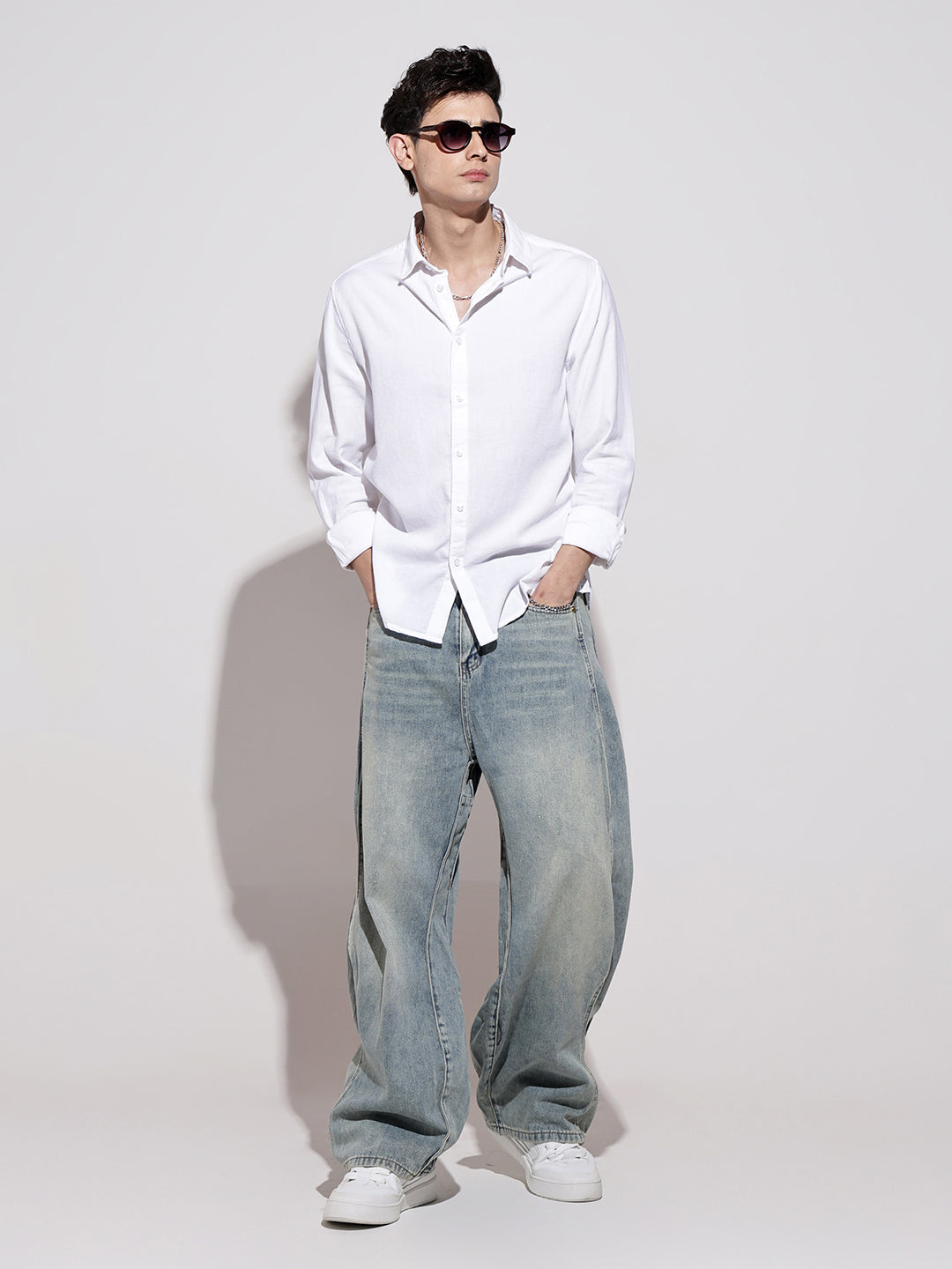 Men’s White Long Sleeve Button-Down Shirt