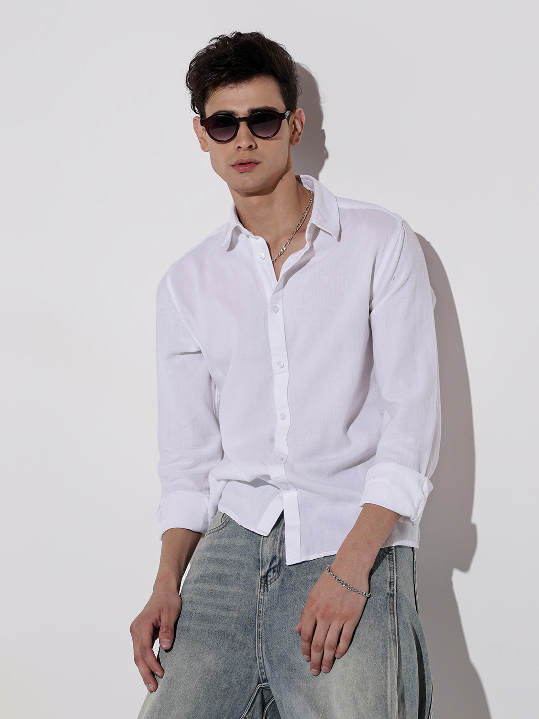 Men’s White Long Sleeve Button-Down Shirt