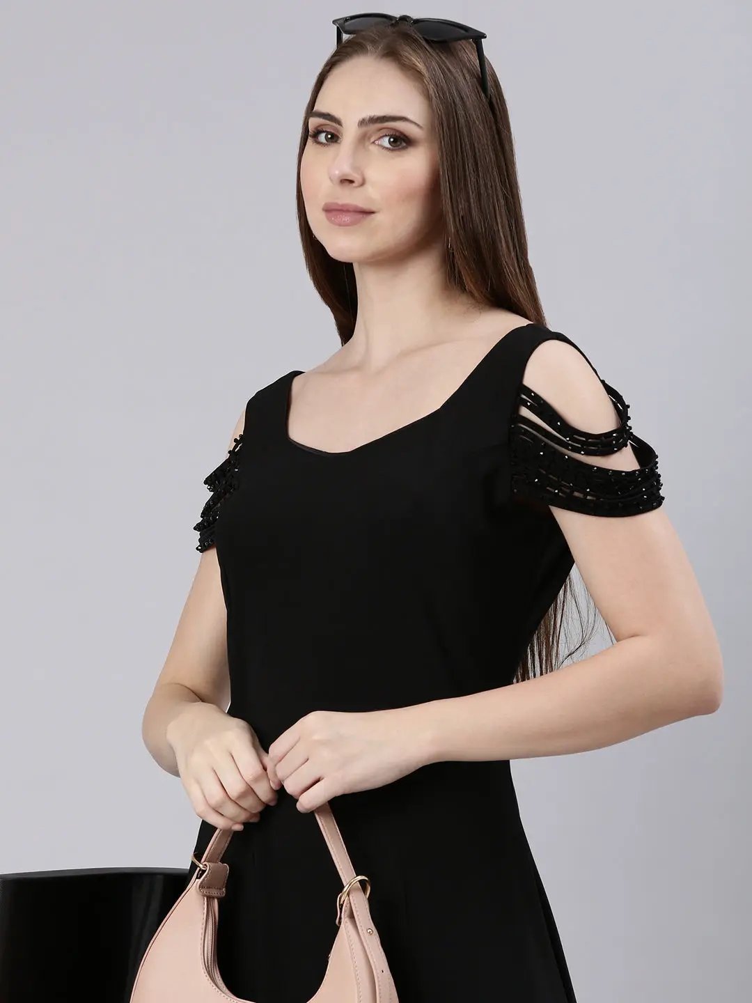 Women's Black Solid A Line Dress