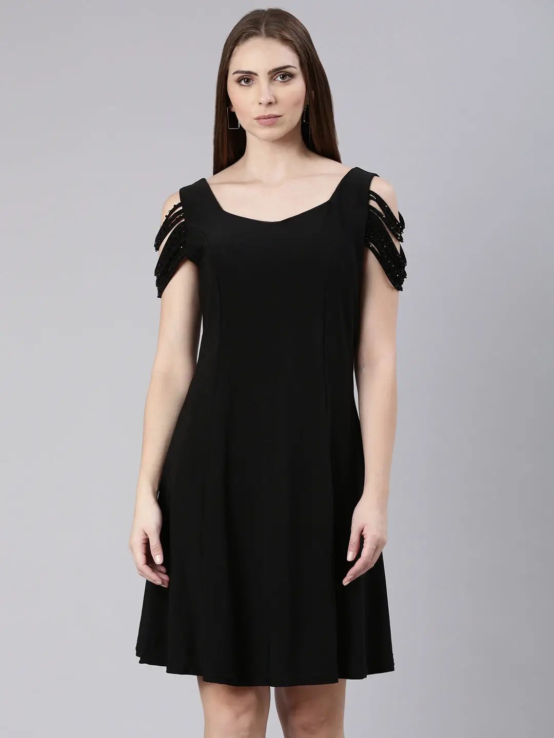 Women's Black Solid A Line Dress