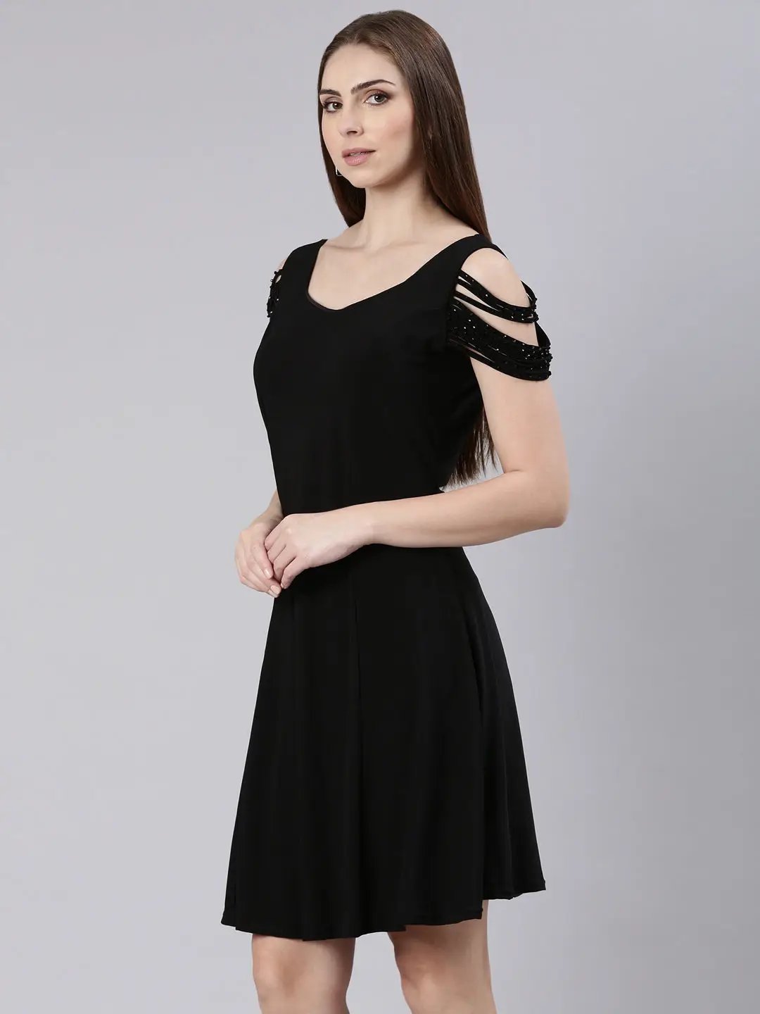 Women's Black Solid A Line Dress