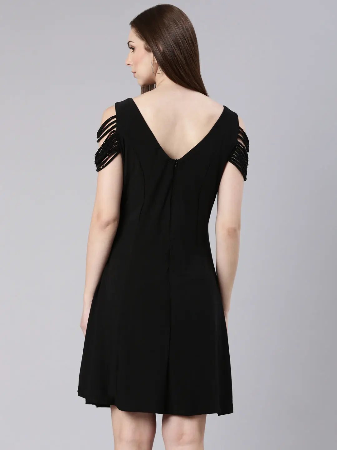 Women's Black Solid A Line Dress