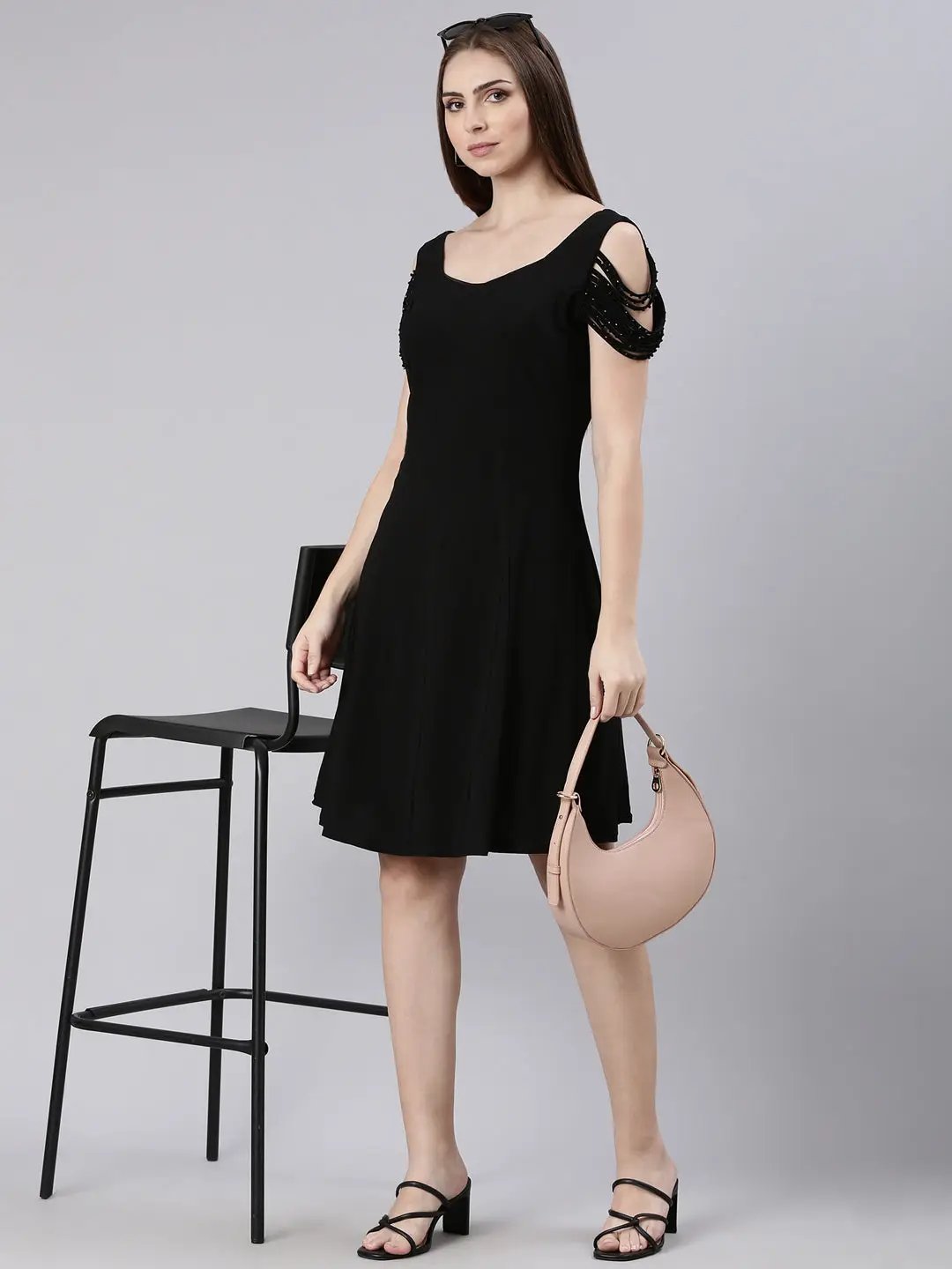 Women's Black Solid A Line Dress