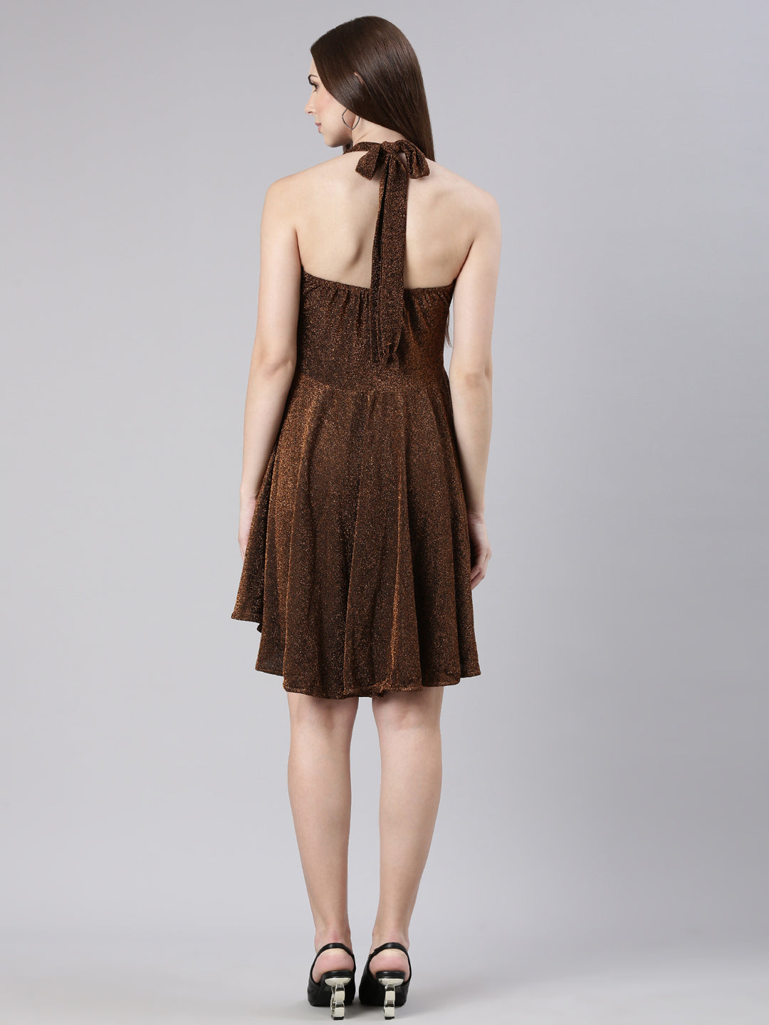 Women Copper Solid Fit and Flare Dress