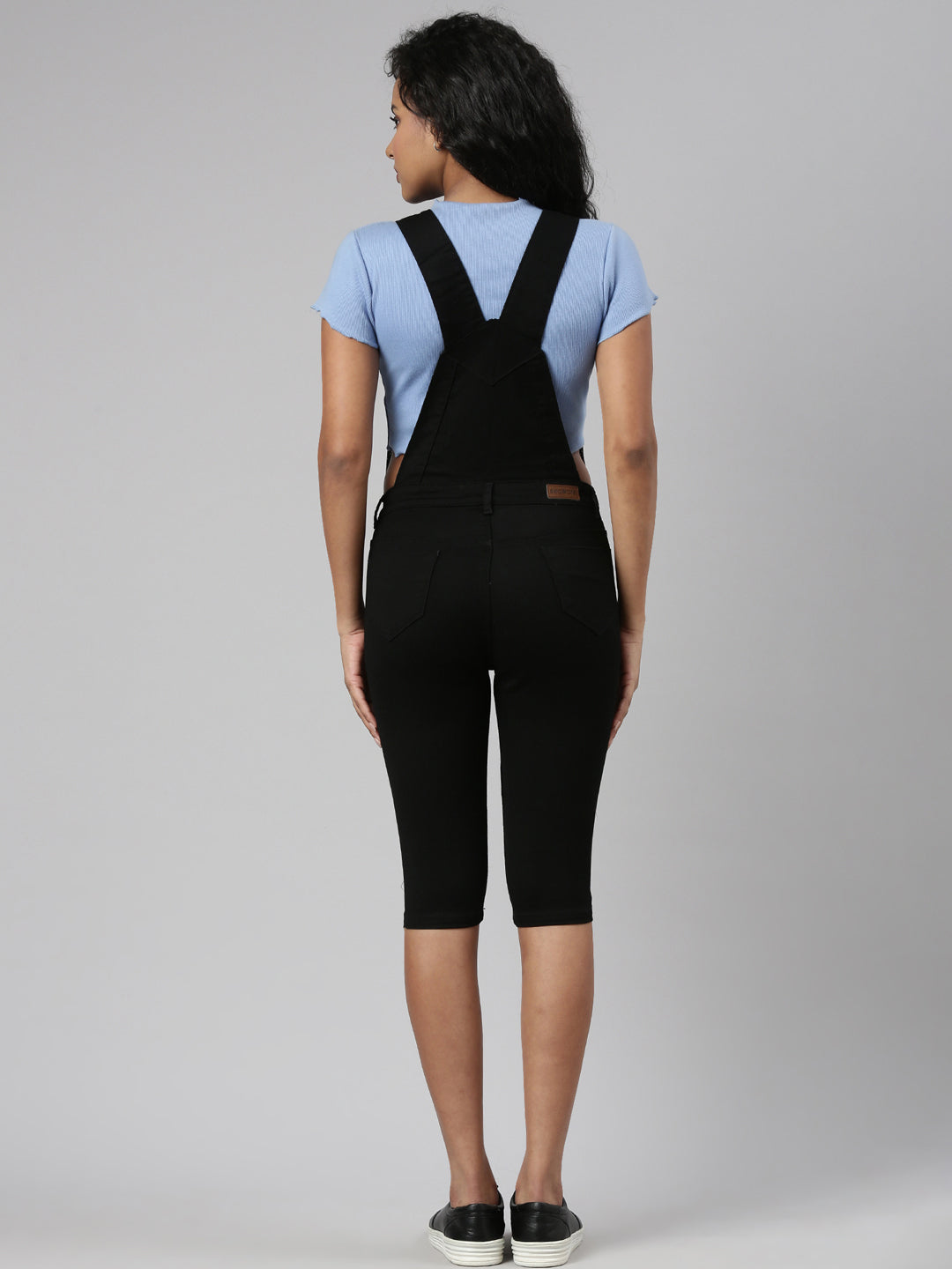 Women Denim Solid Black Dungaree