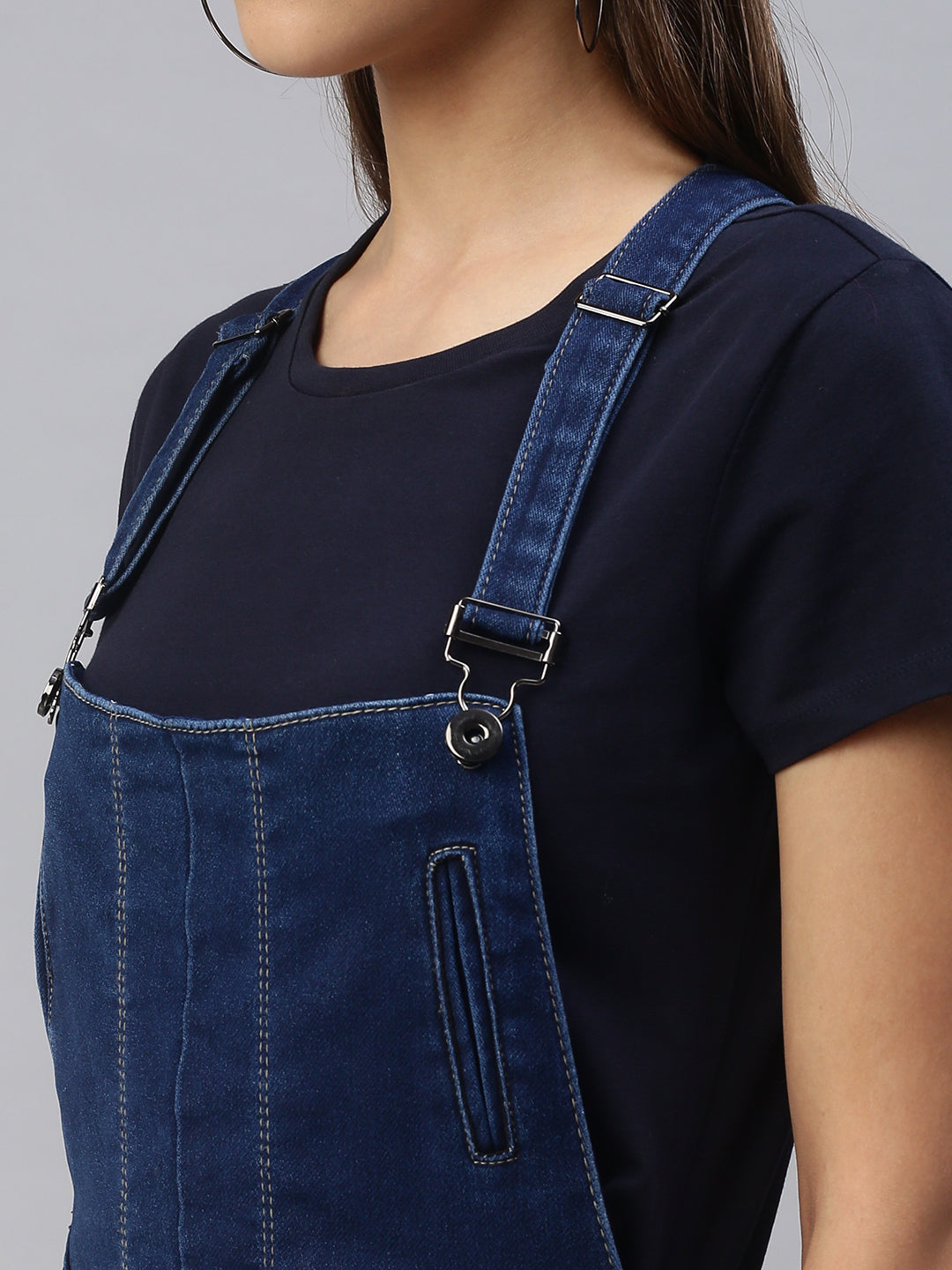 Women Solid Blue Denim Dungaree