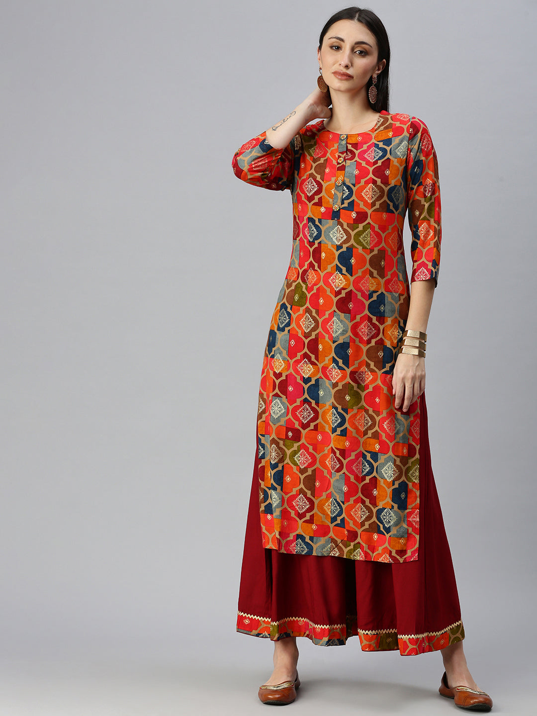 Women Straight Multi Printed Kurta and Palazzos