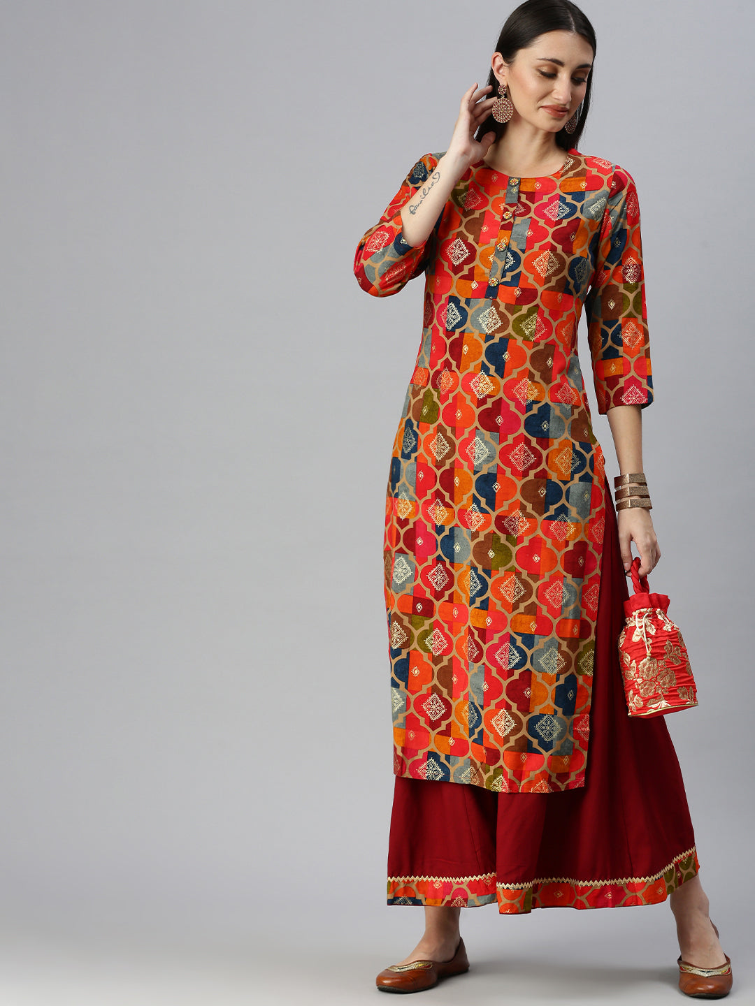 Women Straight Multi Printed Kurta and Palazzos