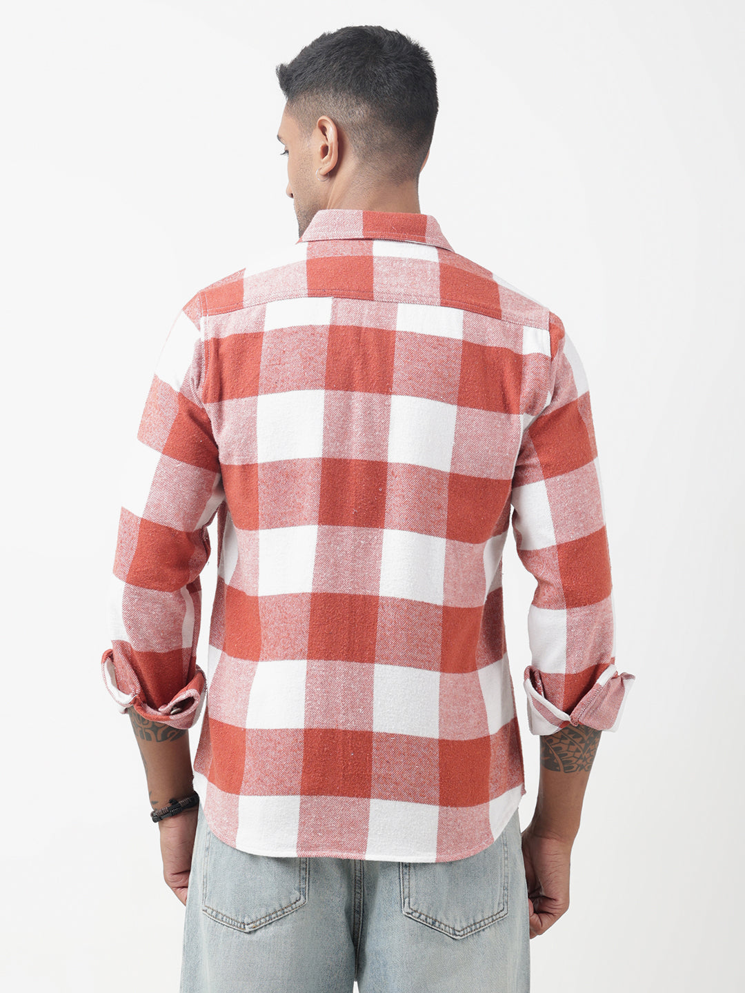 Men's Checked Red Regular Fit Shacket with Chest Pockets