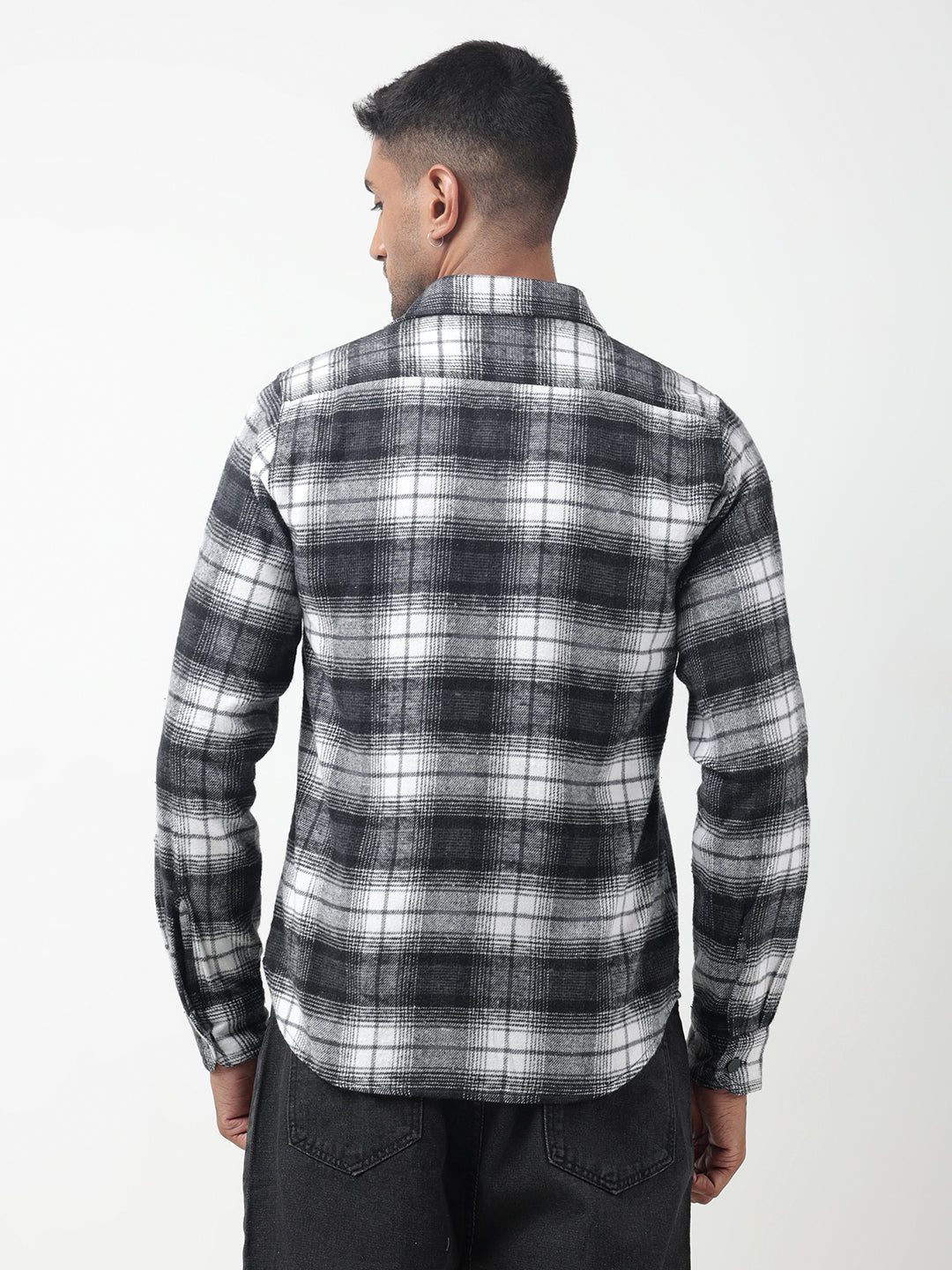 Men's Checked Black Plaid Shacket with Chest Pockets