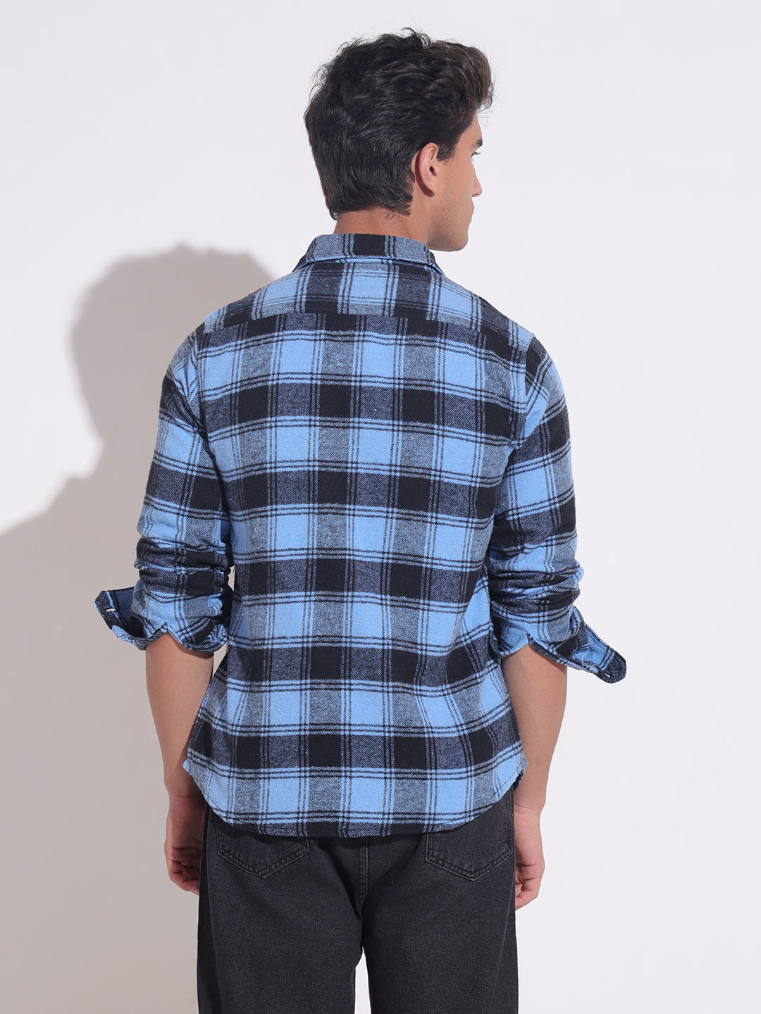 Men's Plaid Check Blue Shacket with Chest Pockets