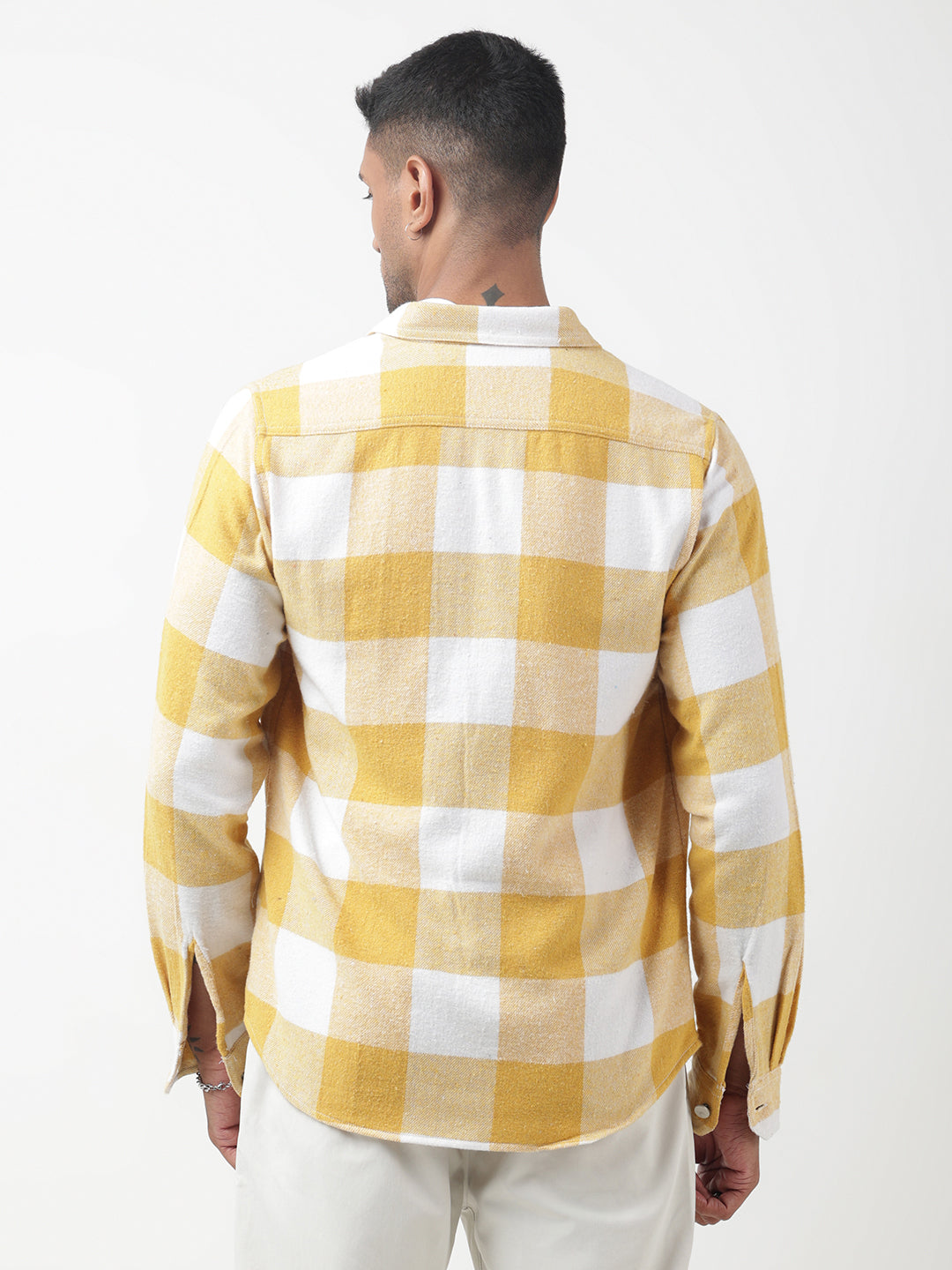 Men's Checked Yellow Regular Fit Shacket with Chest Pockets
