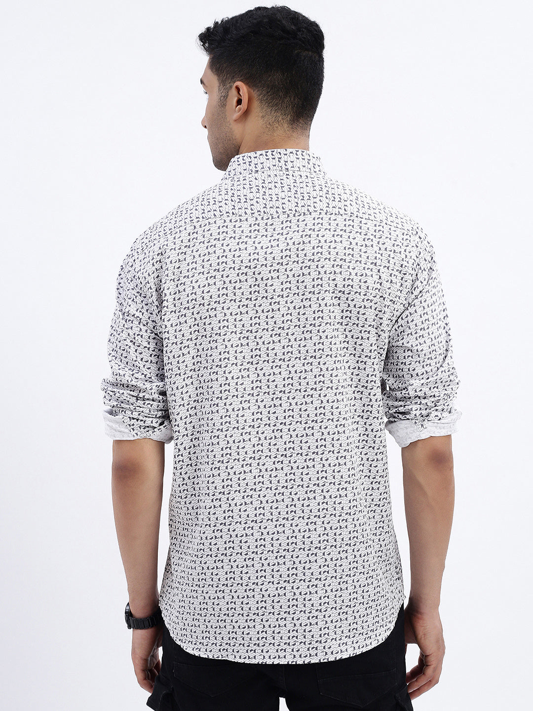 Men White Geometric Slim Fit Shirt