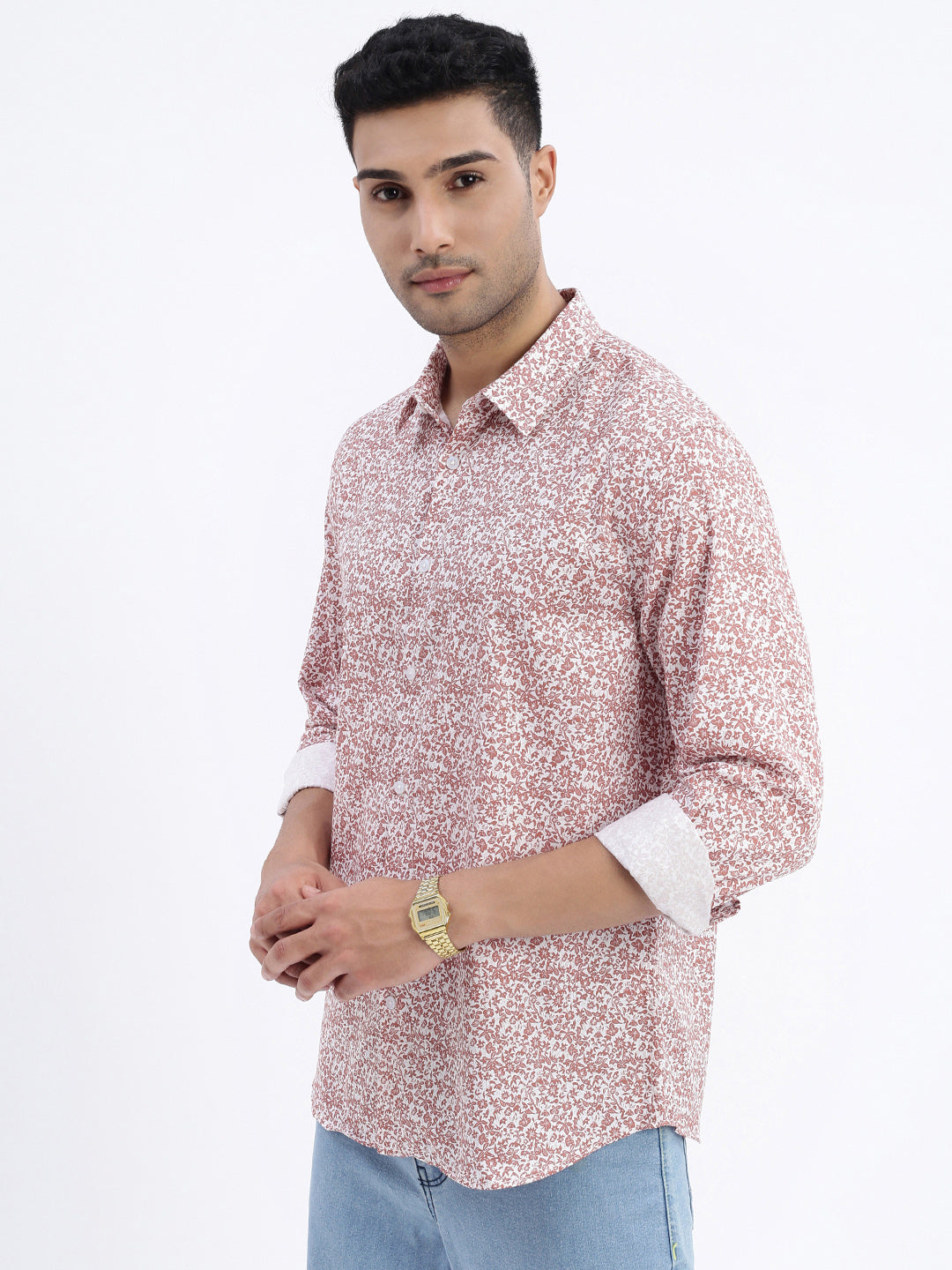 Men Brown Micro Print Slim Fit Shirt