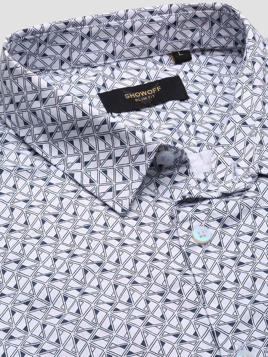 Men White Geometric Slim Fit Shirt