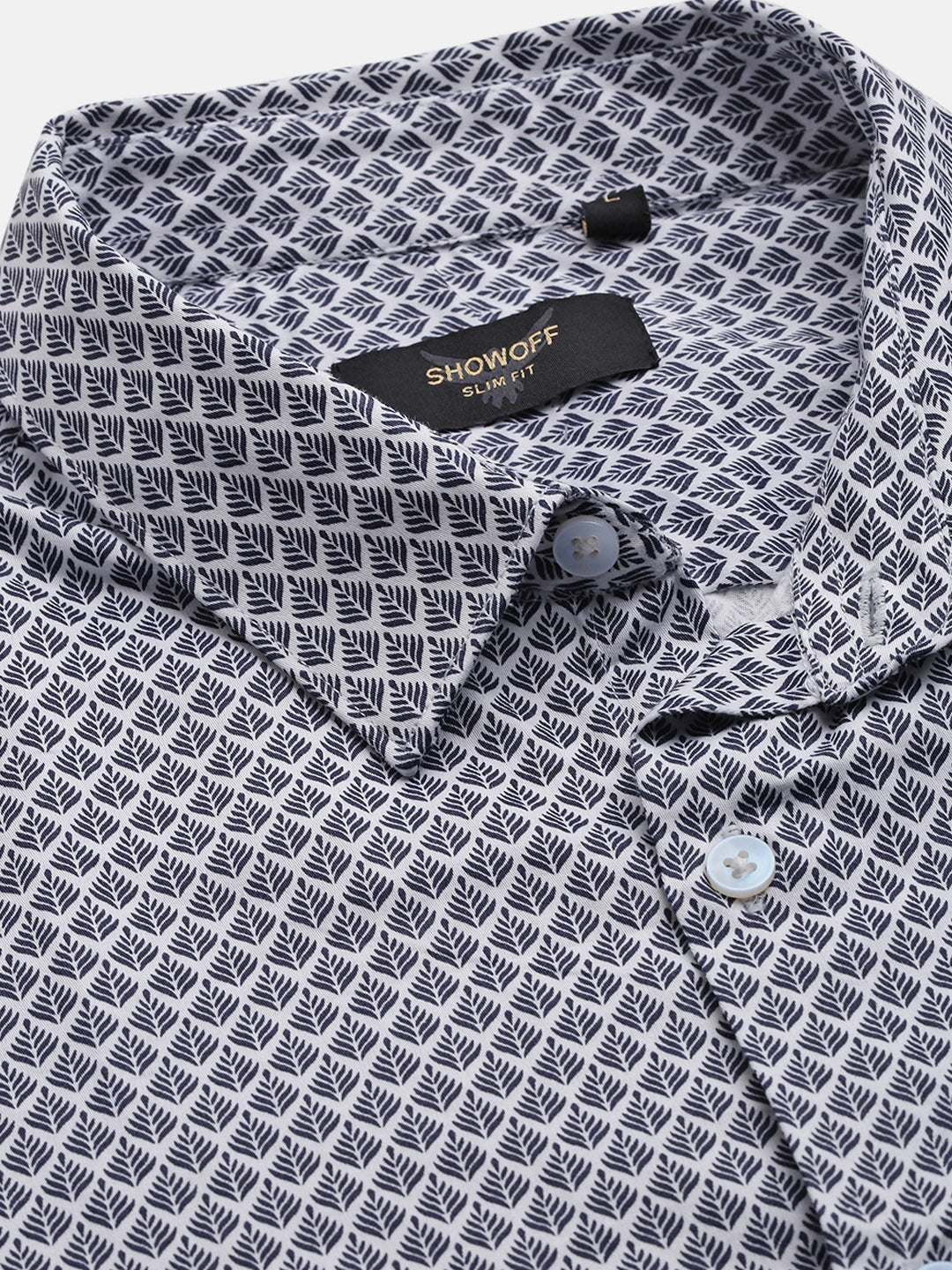 Men Navy Blue Micro Print Slim Fit Shirt