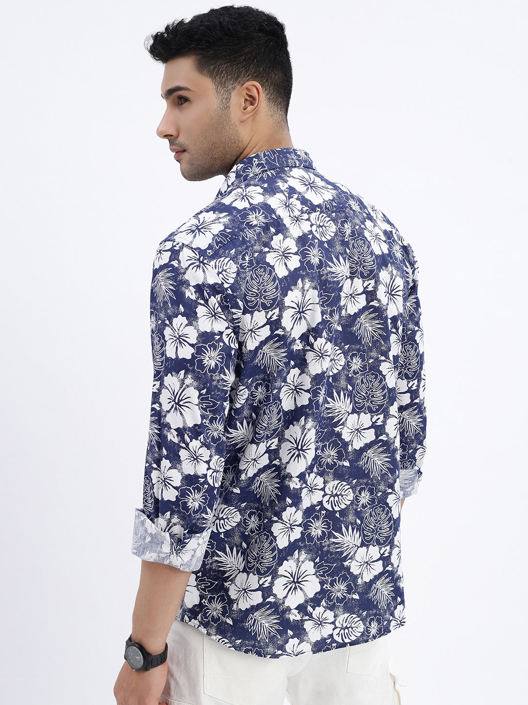 Men Navy Blue Floral Slim Fit Shirt