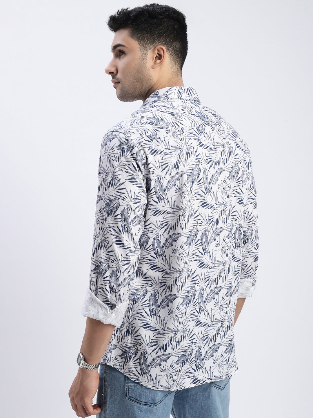 Men White Floral Slim Fit Shirt