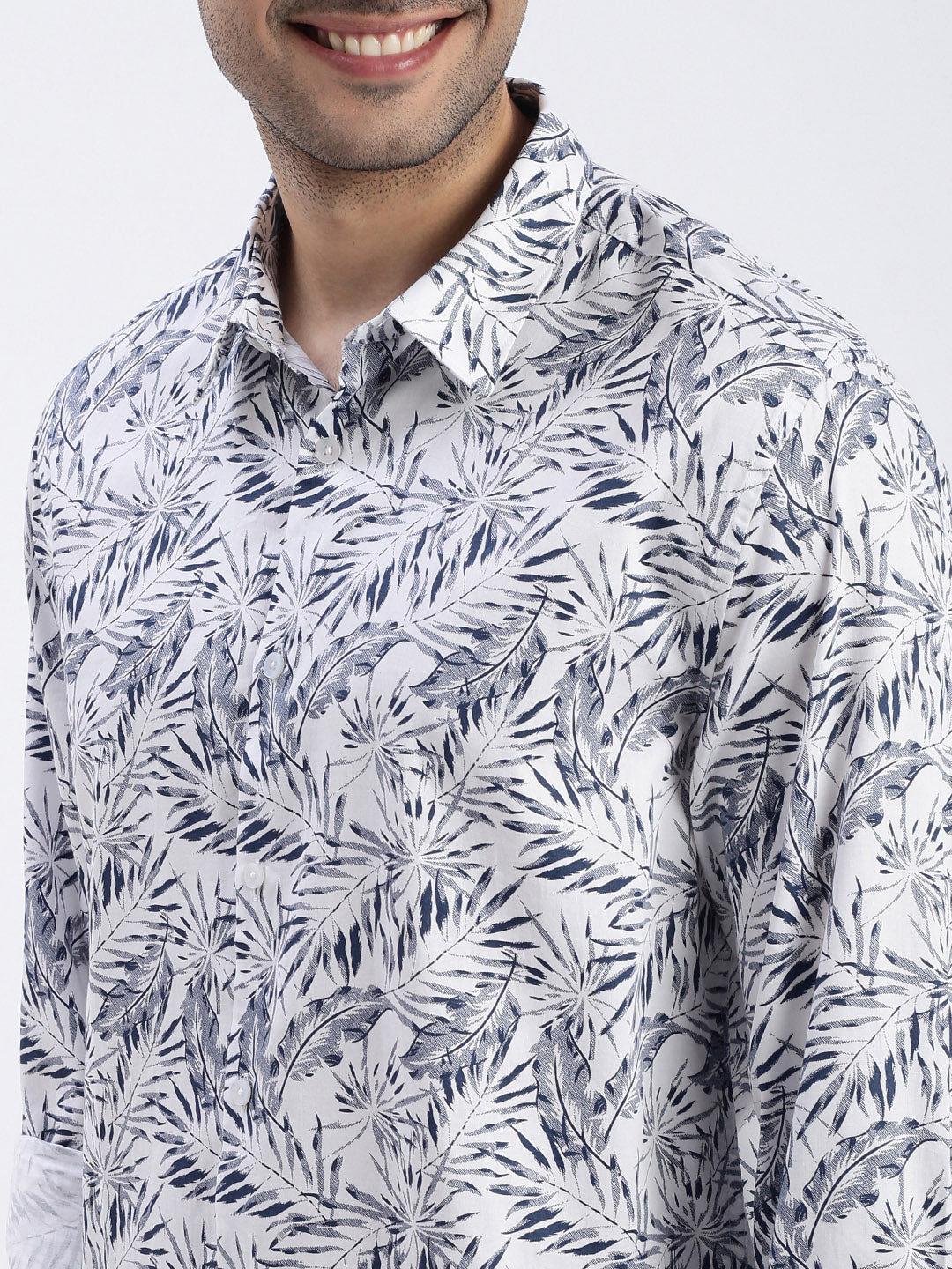 Men White Floral Slim Fit Shirt