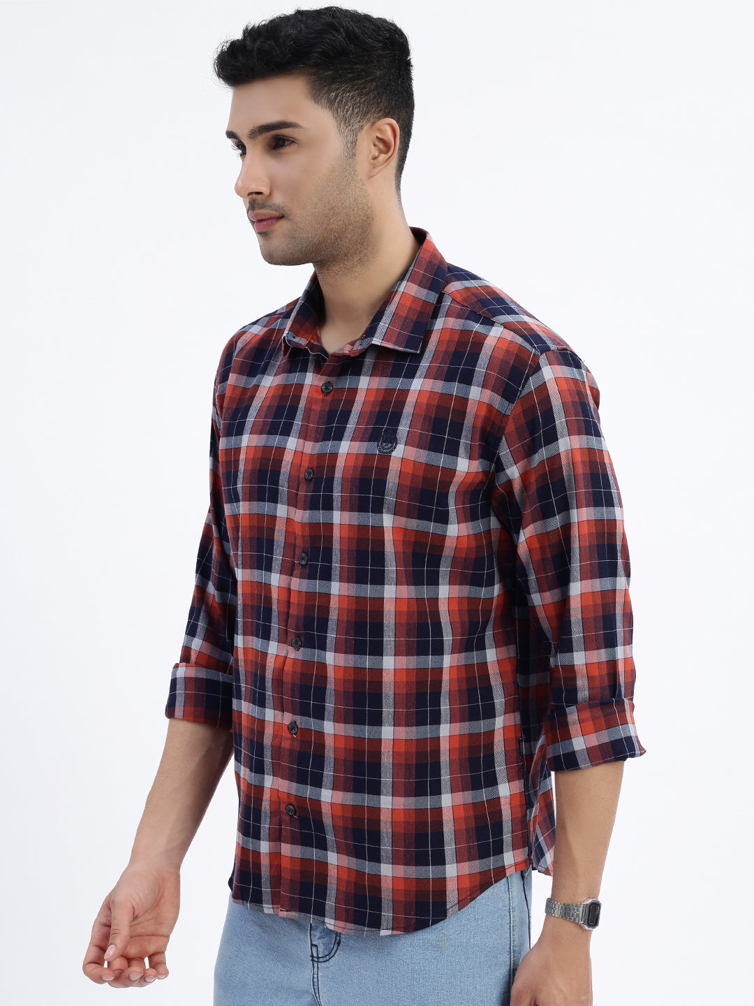 Men's Brown Tartan Checked Slim Fit Shirt