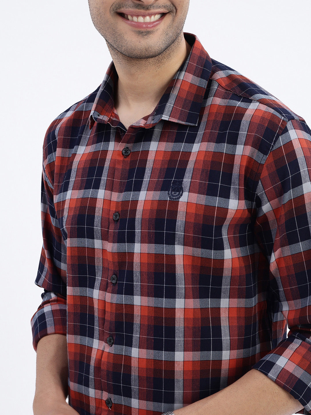 Men's Brown Tartan Checked Slim Fit Shirt