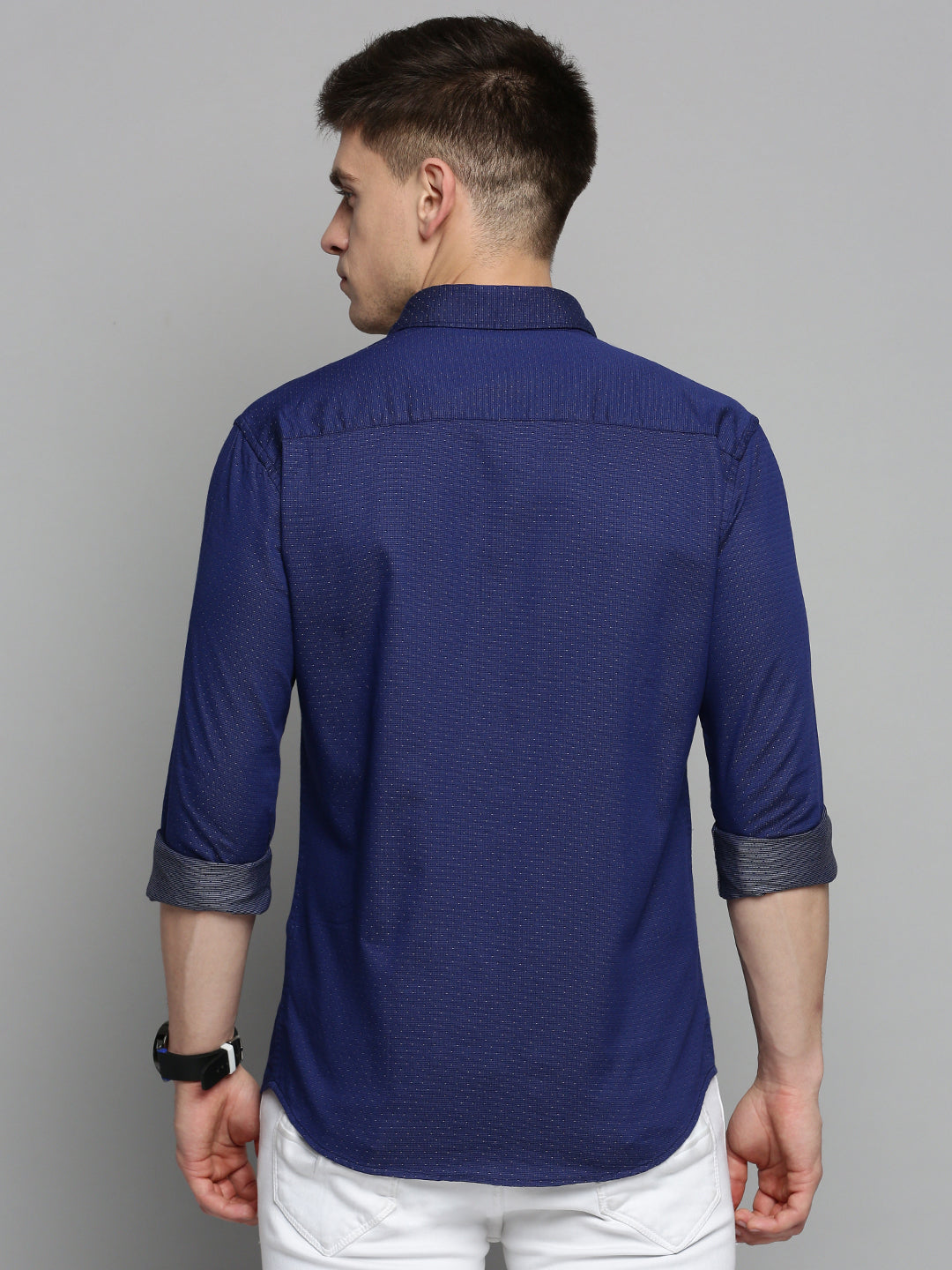 Men Spread Collar Printed Navy Blue Shirt