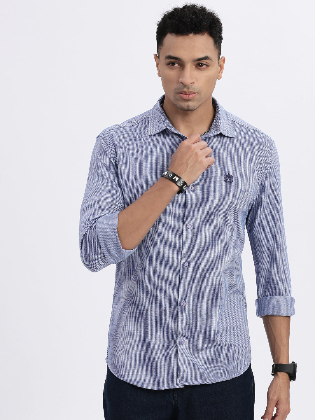 Men Blue Checked Slim Fit Shirt