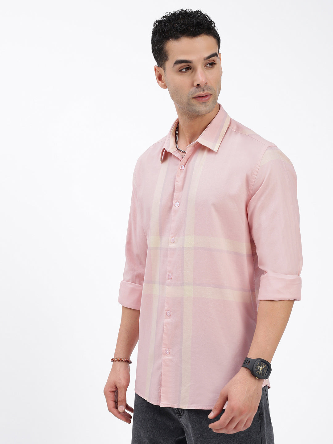 Men Striped Peach Slim Fit Shirt