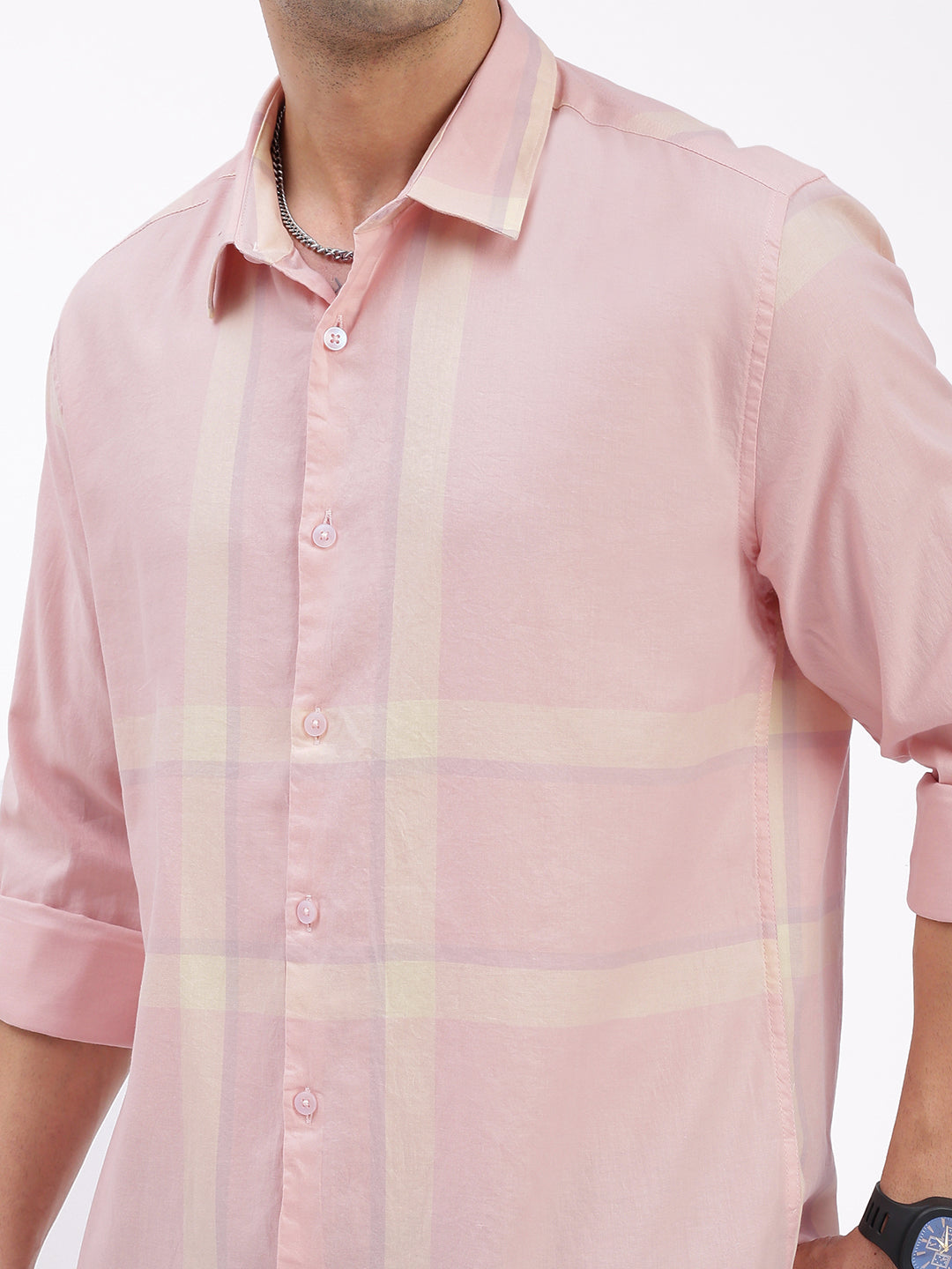 Men Striped Peach Slim Fit Shirt