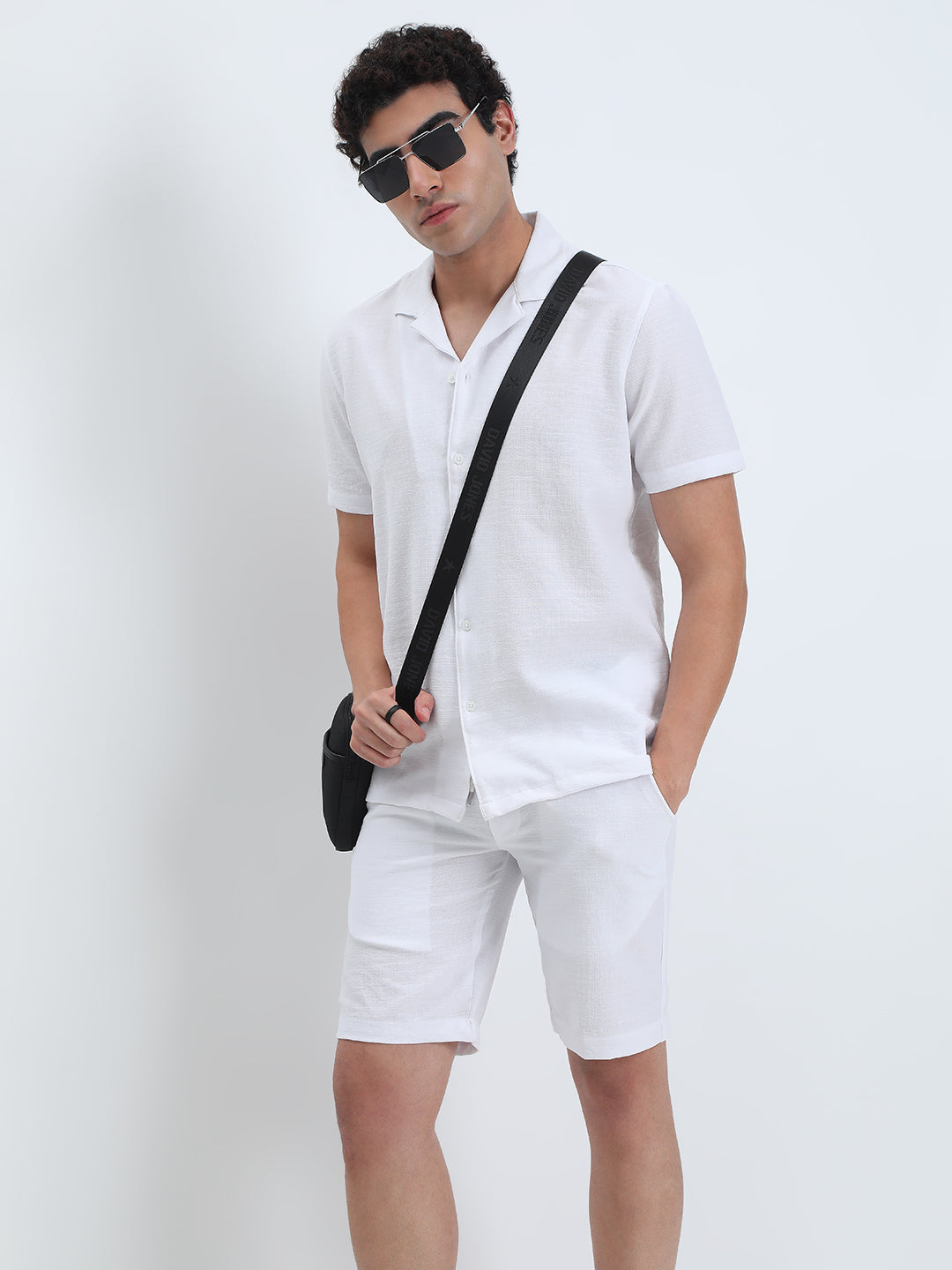 Men's White Relaxed Fit Shirt and Shorts Co-ords