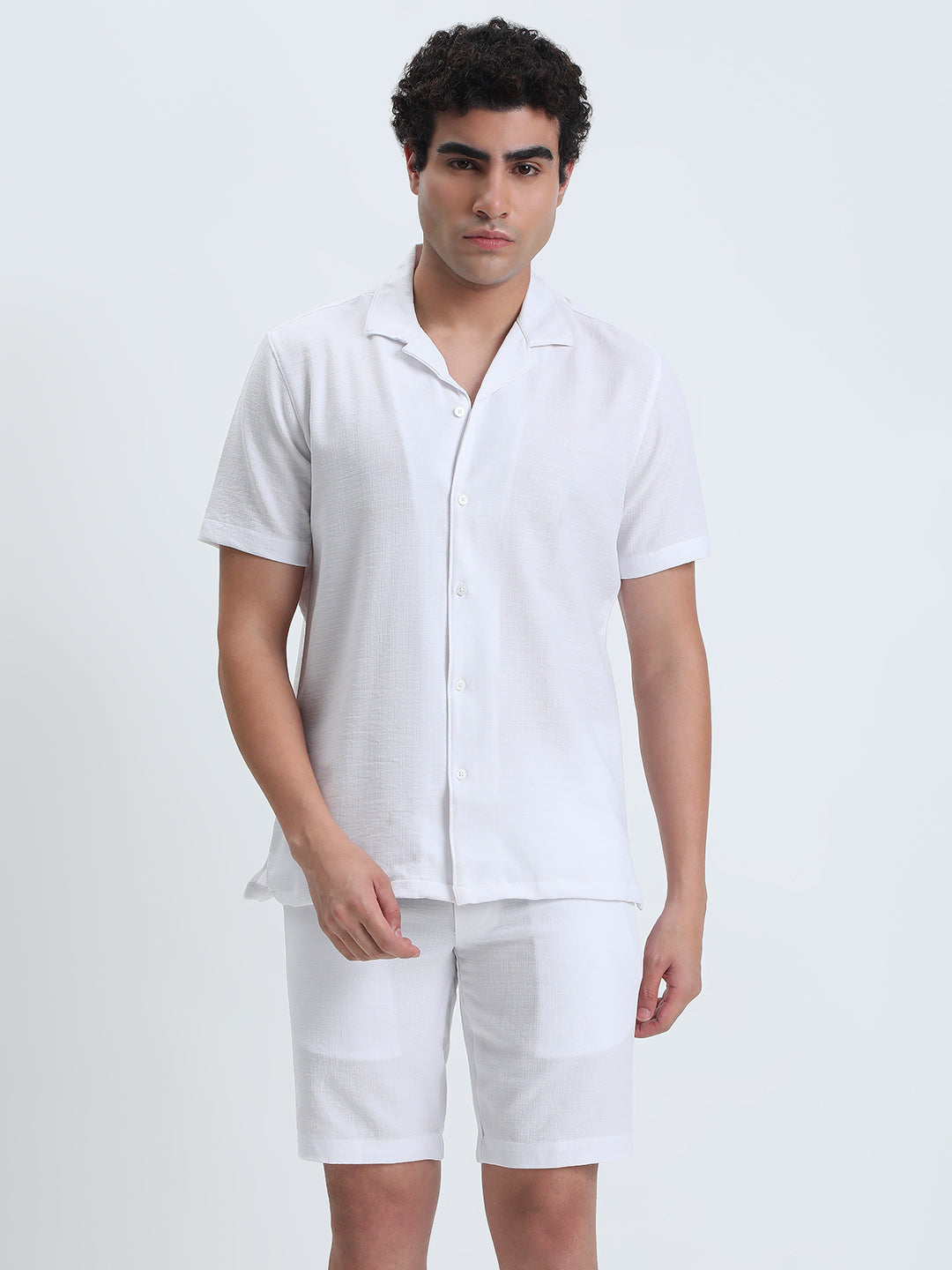 Men's White Relaxed Fit Shirt and Shorts Co-ords