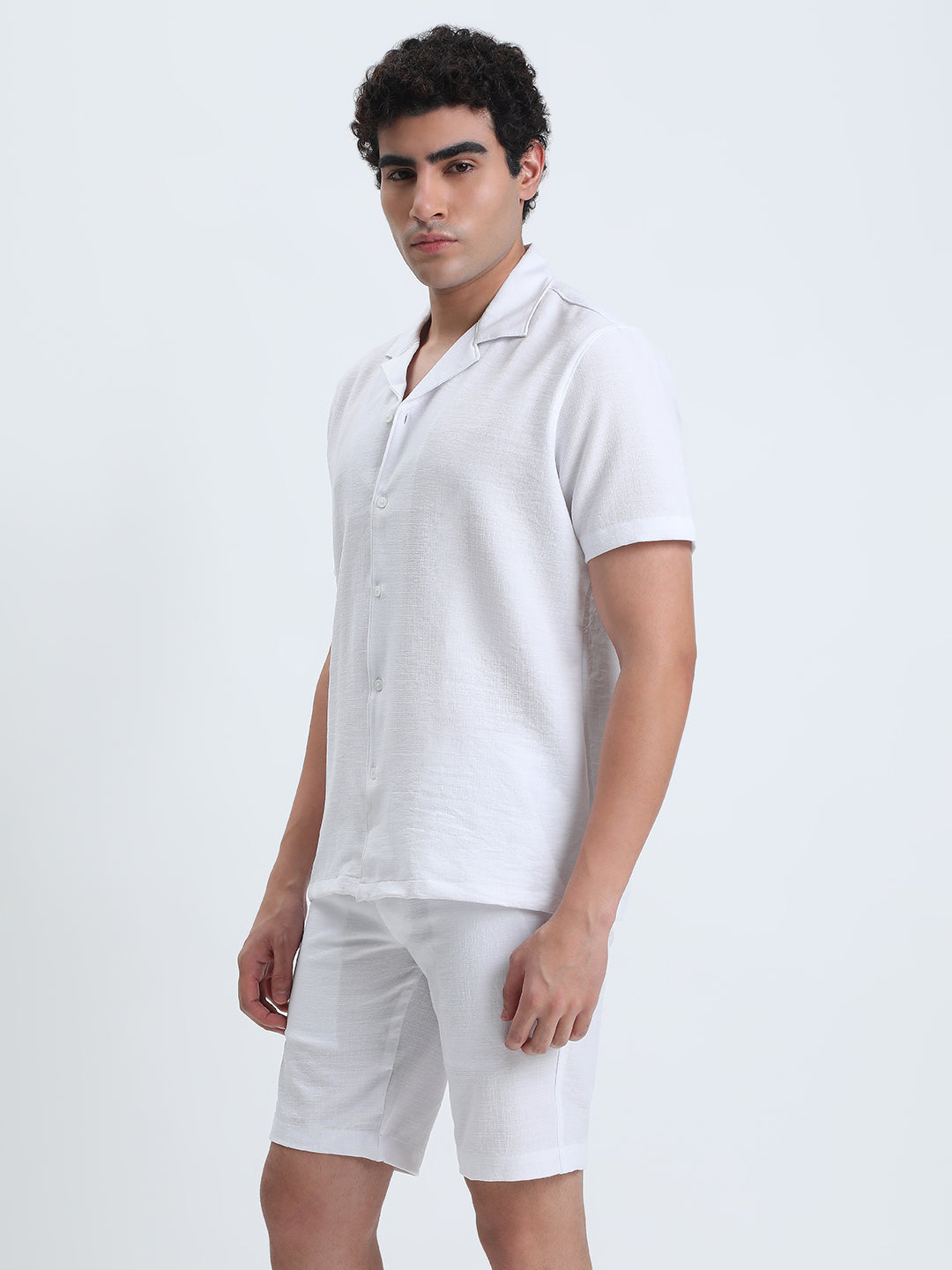 Men's White Relaxed Fit Shirt and Shorts Co-ords