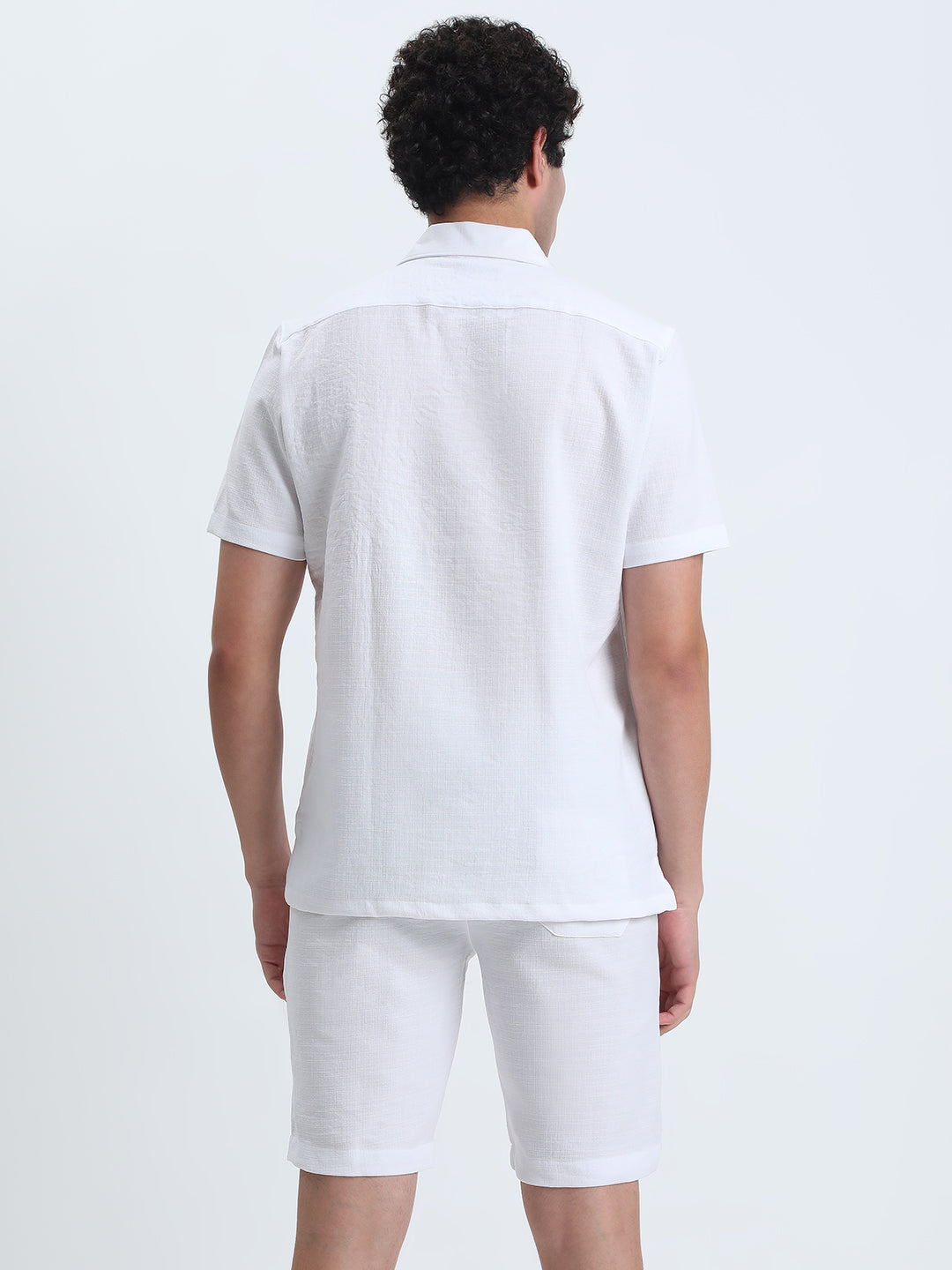 Men's White Relaxed Fit Shirt and Shorts Co-ords